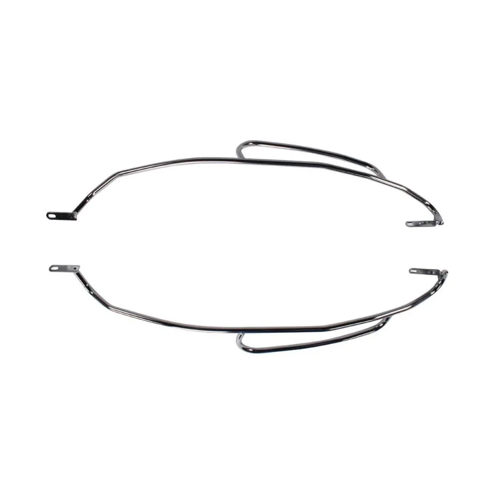 A chrome metal frame, possibly a rack or guard, with curved and straight sections.