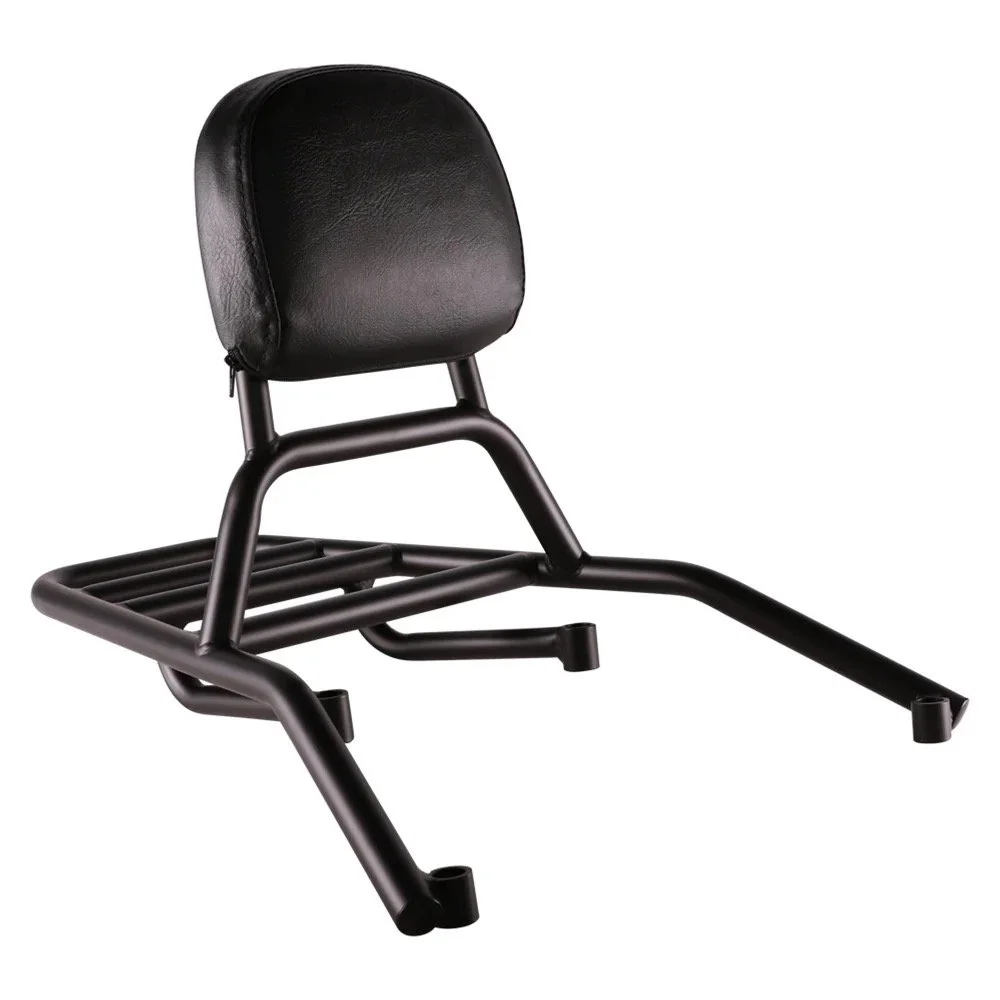 Black kneeling chair with a padded backrest and metal frame.