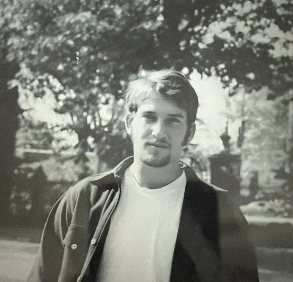 John Alper, freshman quad, September, 1969, in a borrowed P-jacket from a high school buddy, Chris Osgood, no doubt never returned, I admit and apologize, how I hope you will always remember me with a full mop on and goatee grown as an added intimida