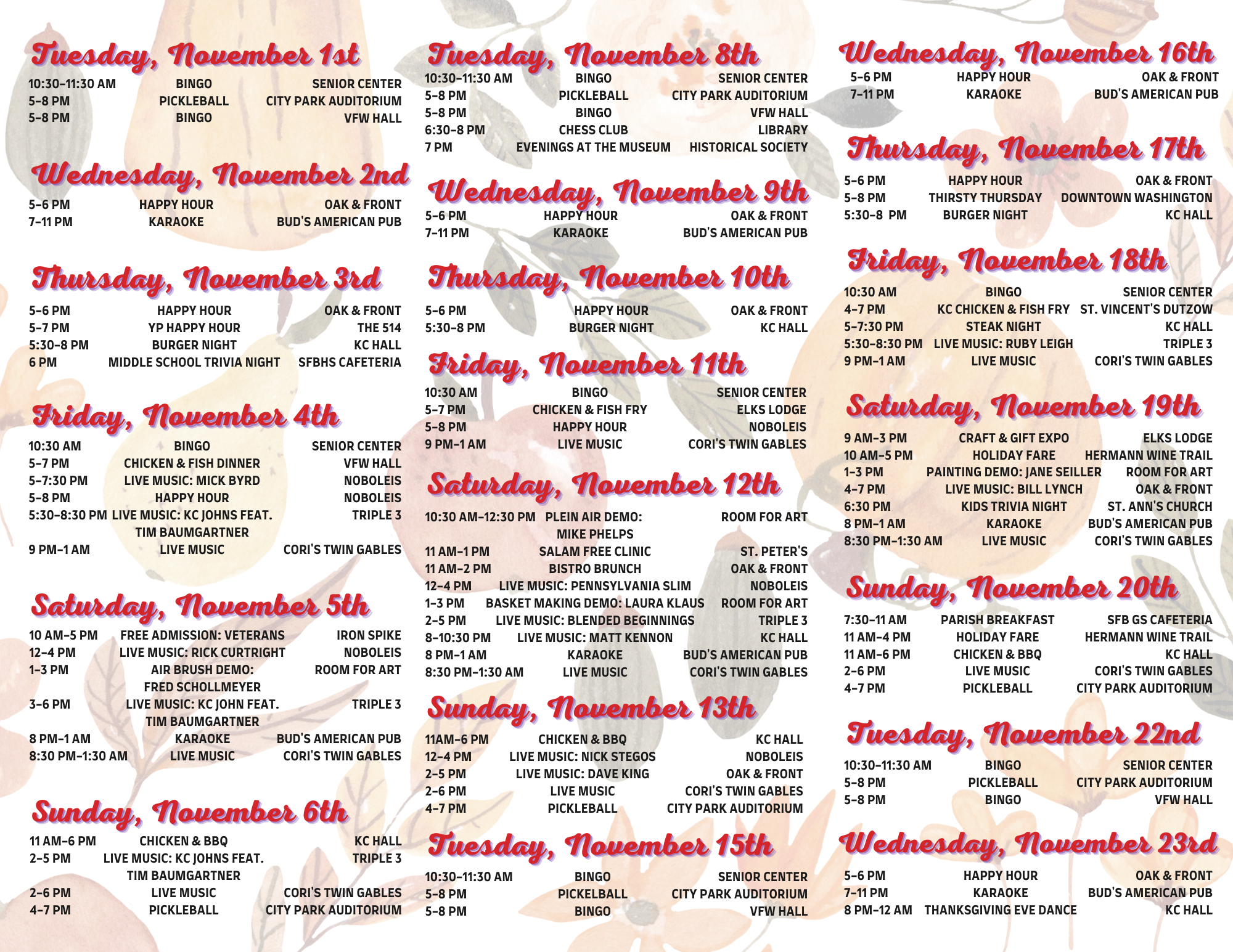 2022 November Calendar Inside Panels