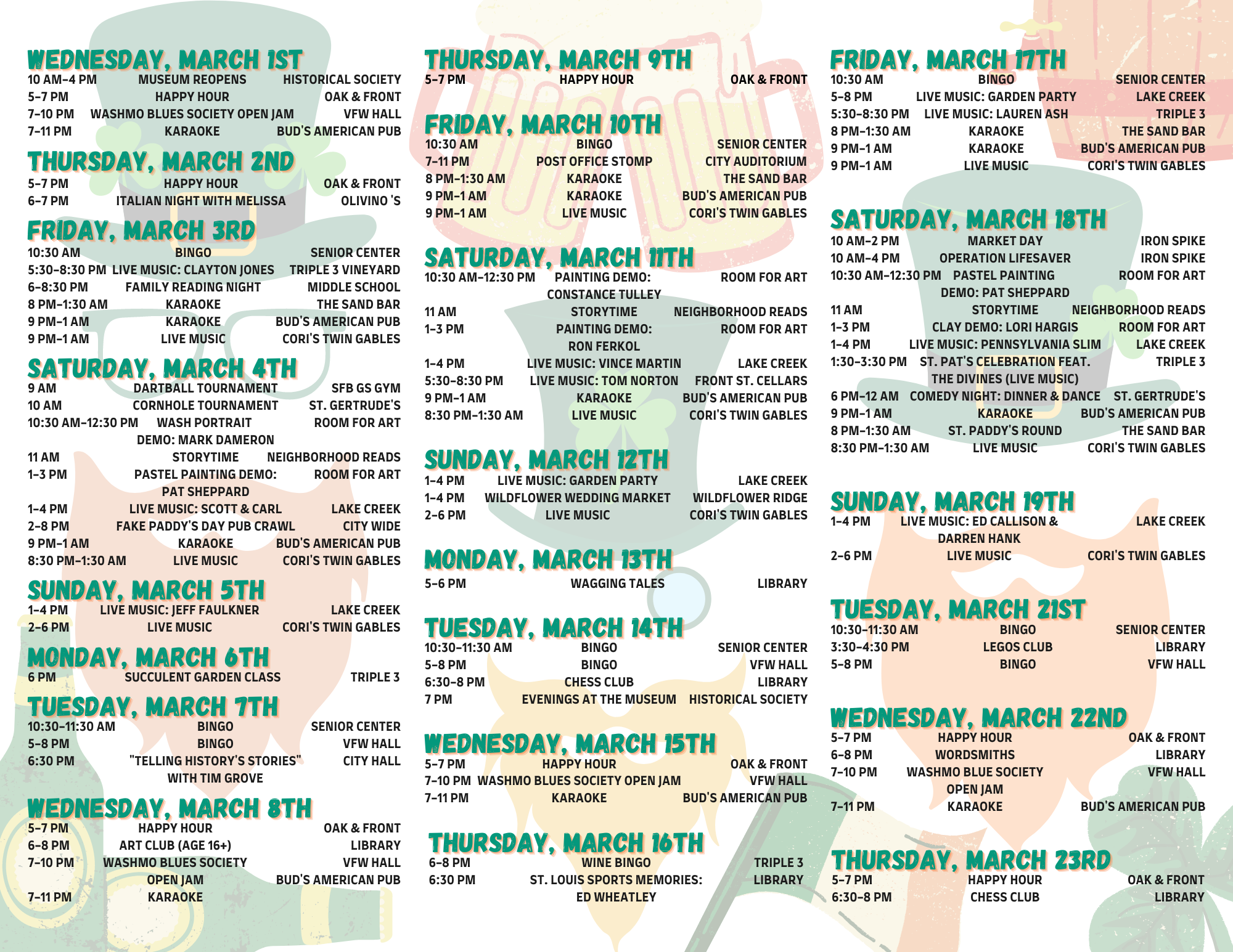 2023 March Calendar Inside Panels