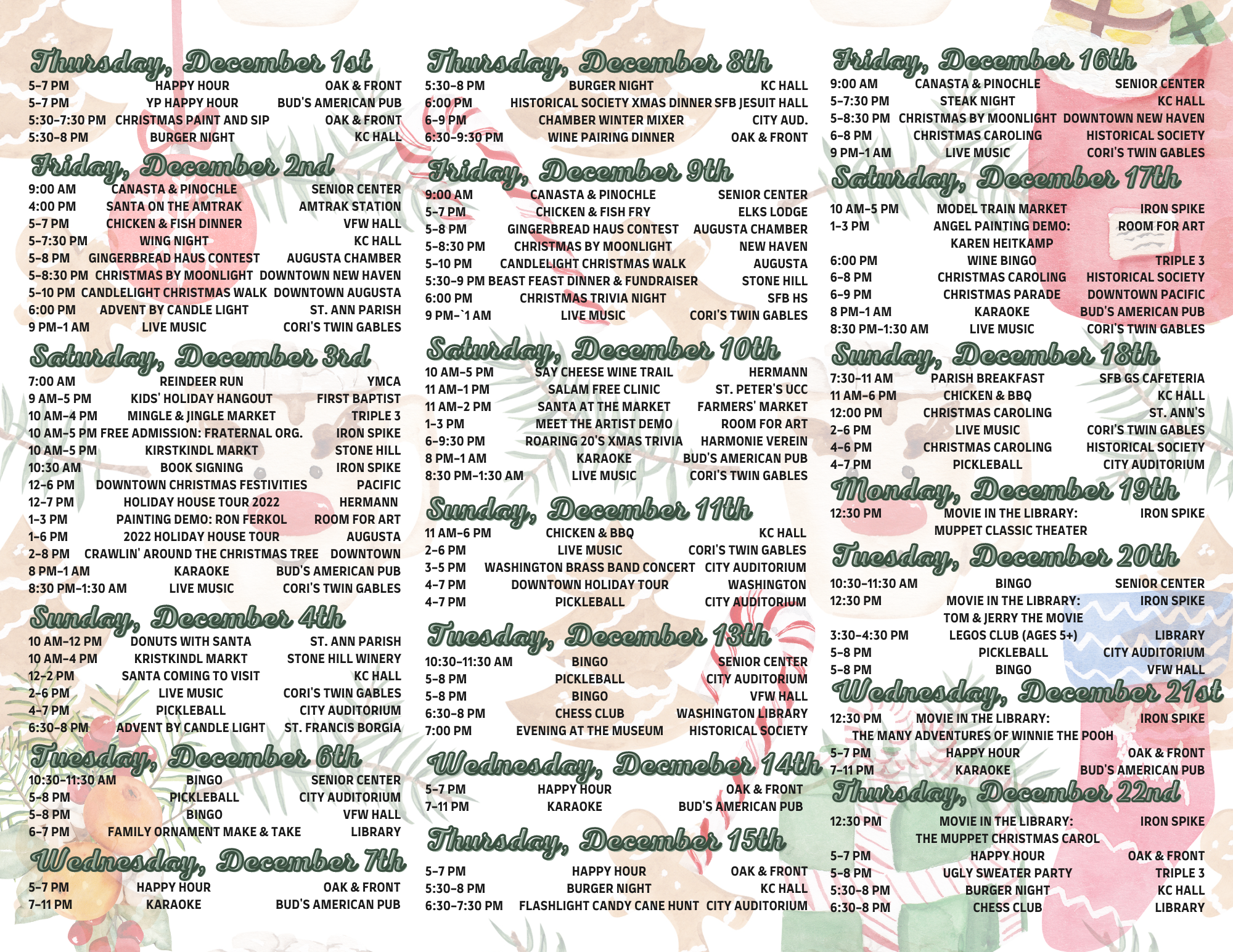 2022 December Calendar Inside Panels