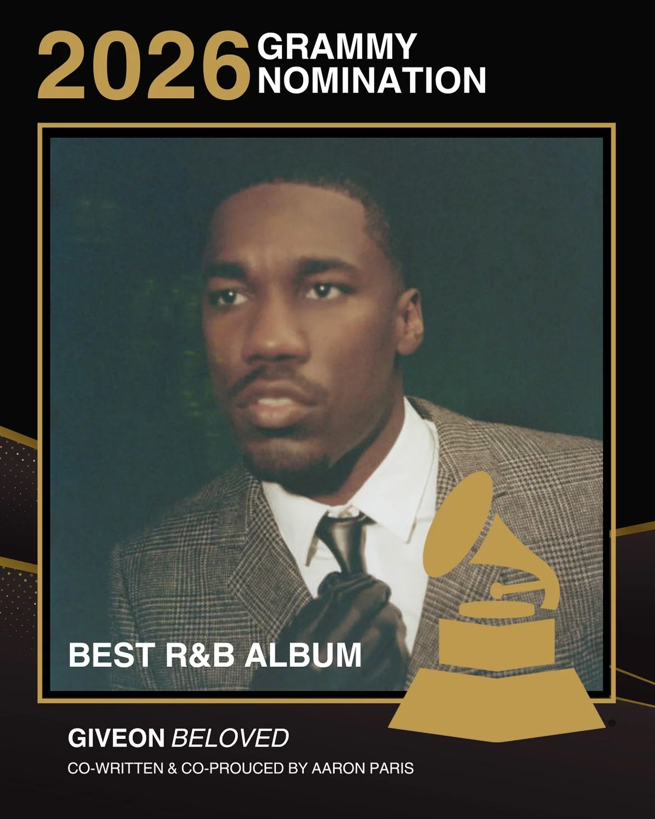 Congrats to @aaronxparis for his work on @giveon&rsquo;s Grammy-nominated album &lsquo;BELOVED&rsquo;.