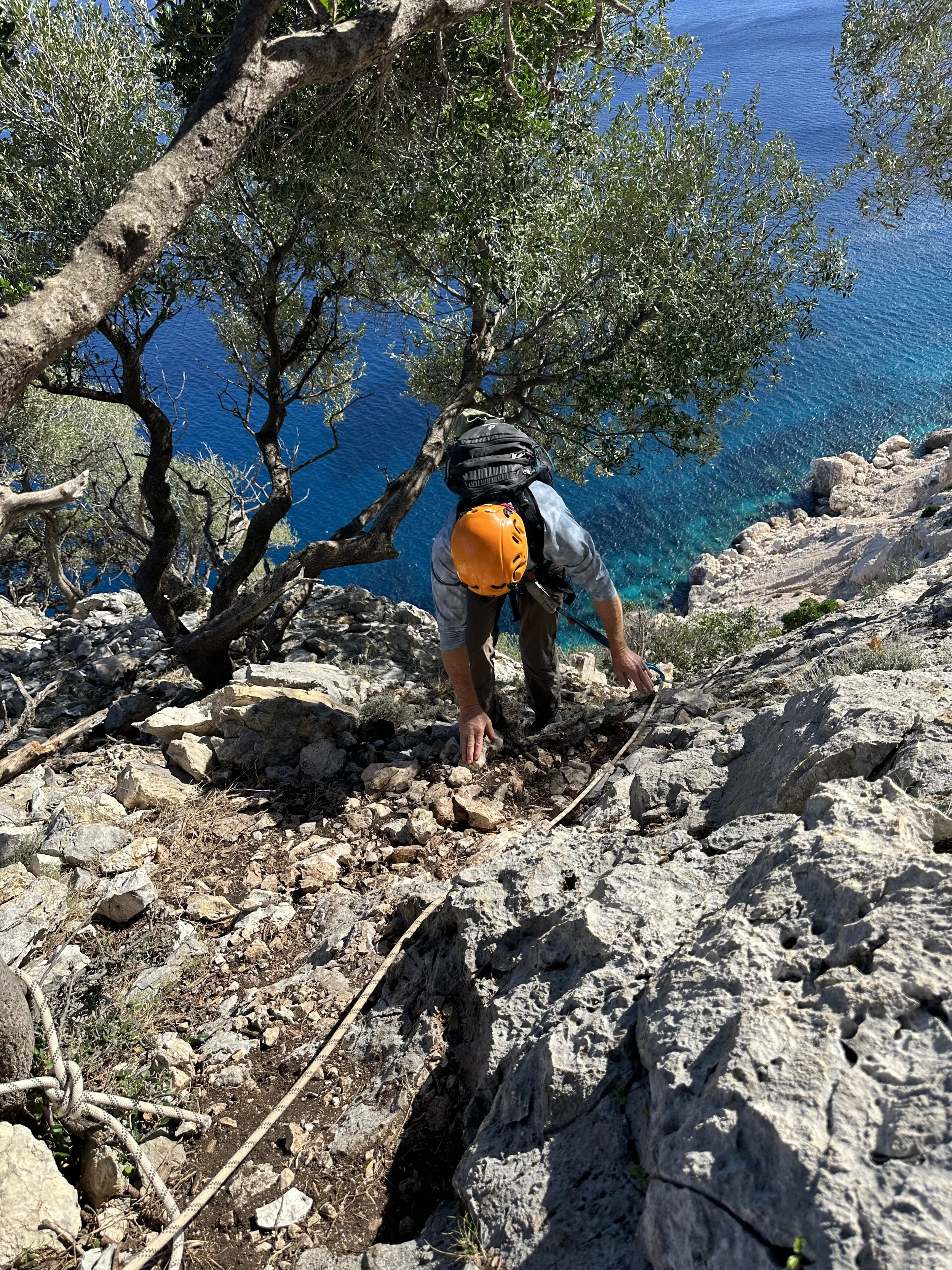  Departure: Su Porteddu (400 m above sea level)  Arrival: Bacu Padente (250 m above sea level)  Distance: 10 kmTime: 8 hours  Elevation gain: +630 m -770 mRope descents: 2 (max 20 m)  Climbing: Easy passages protected by fixed ropes  THURSDAY  From h