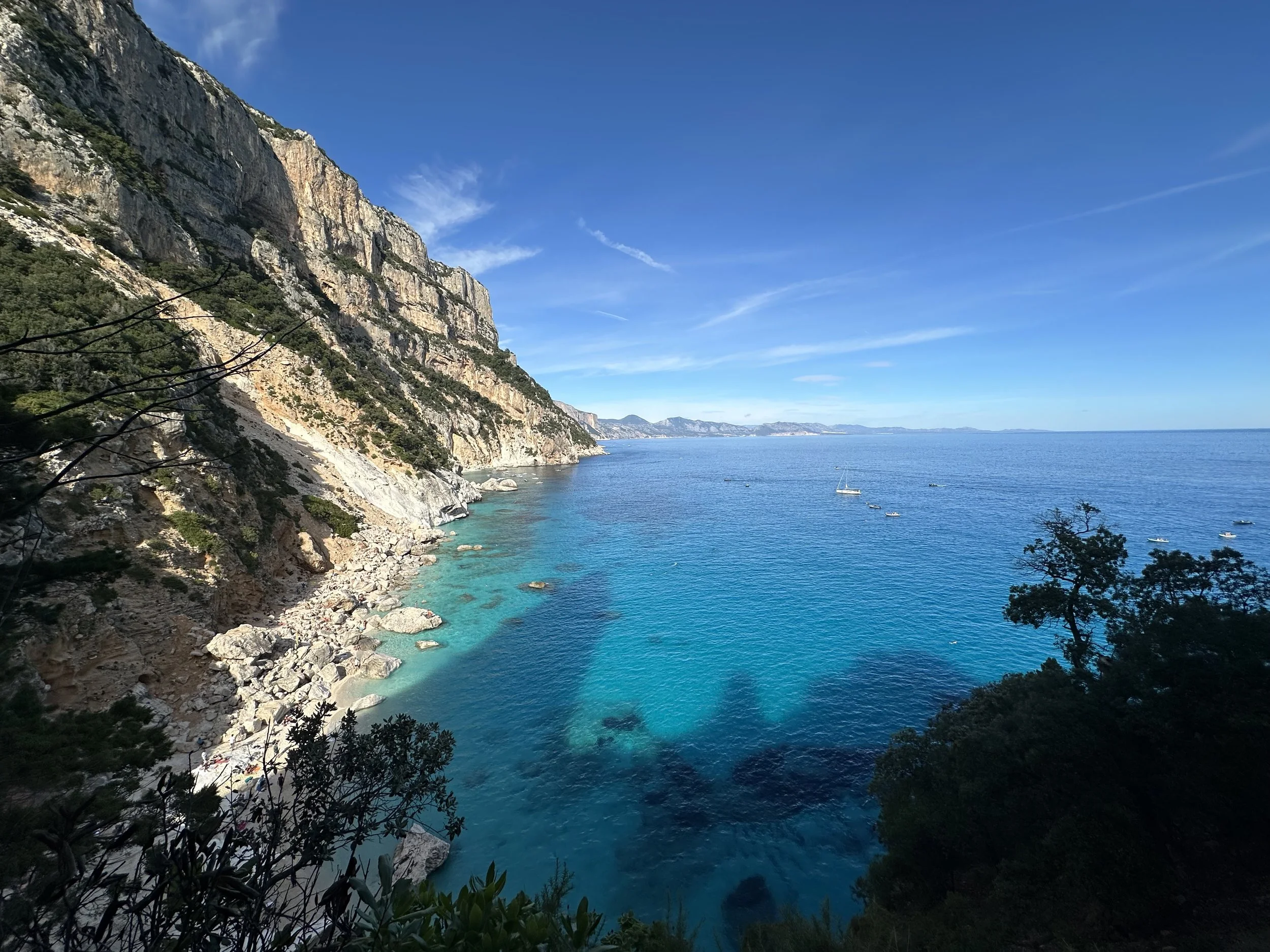  Departure: Bacu Padente (250 m above sea level)  Arrival: Cala Sisine (0 m above sea level)  Distance: 10 km  Time: 8 hours  Elevation gain: +840 m -1100 m  Rope descents: 4 (max 120 feet)  Climbing: 2 sections on a via ferrata  FRIDAY  On our final