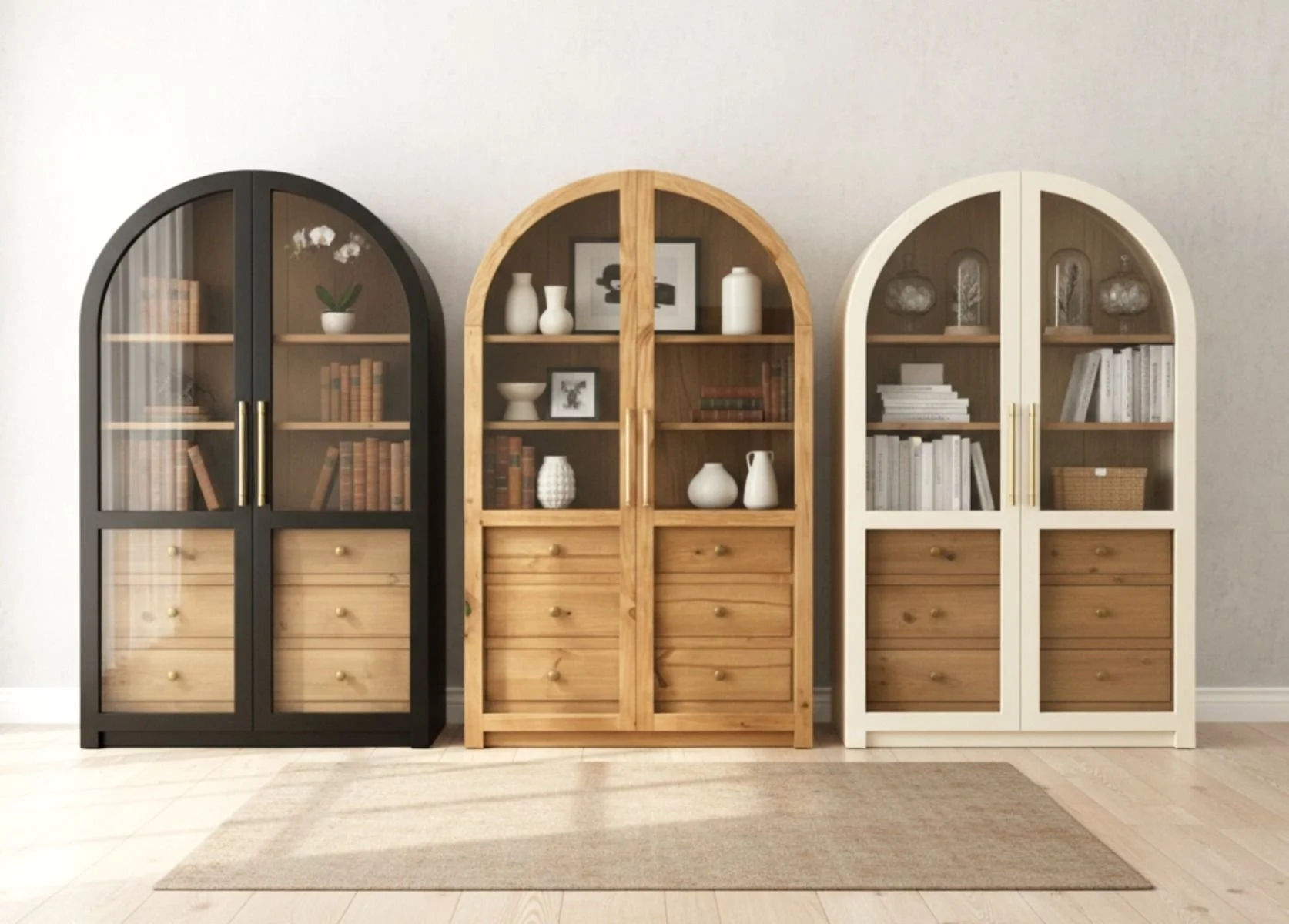 Arkansas-Missouri-rustic-furniture-store-Solid-wood-black-natural-white-arched-bookcase.jpeg