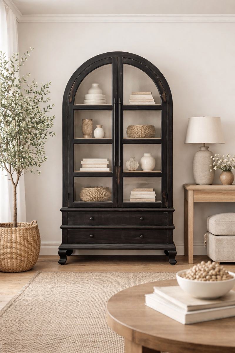 Arkansas-Missouri-rustic-furniture-store-Solid-wood-black-arched-bookcase-glass.png