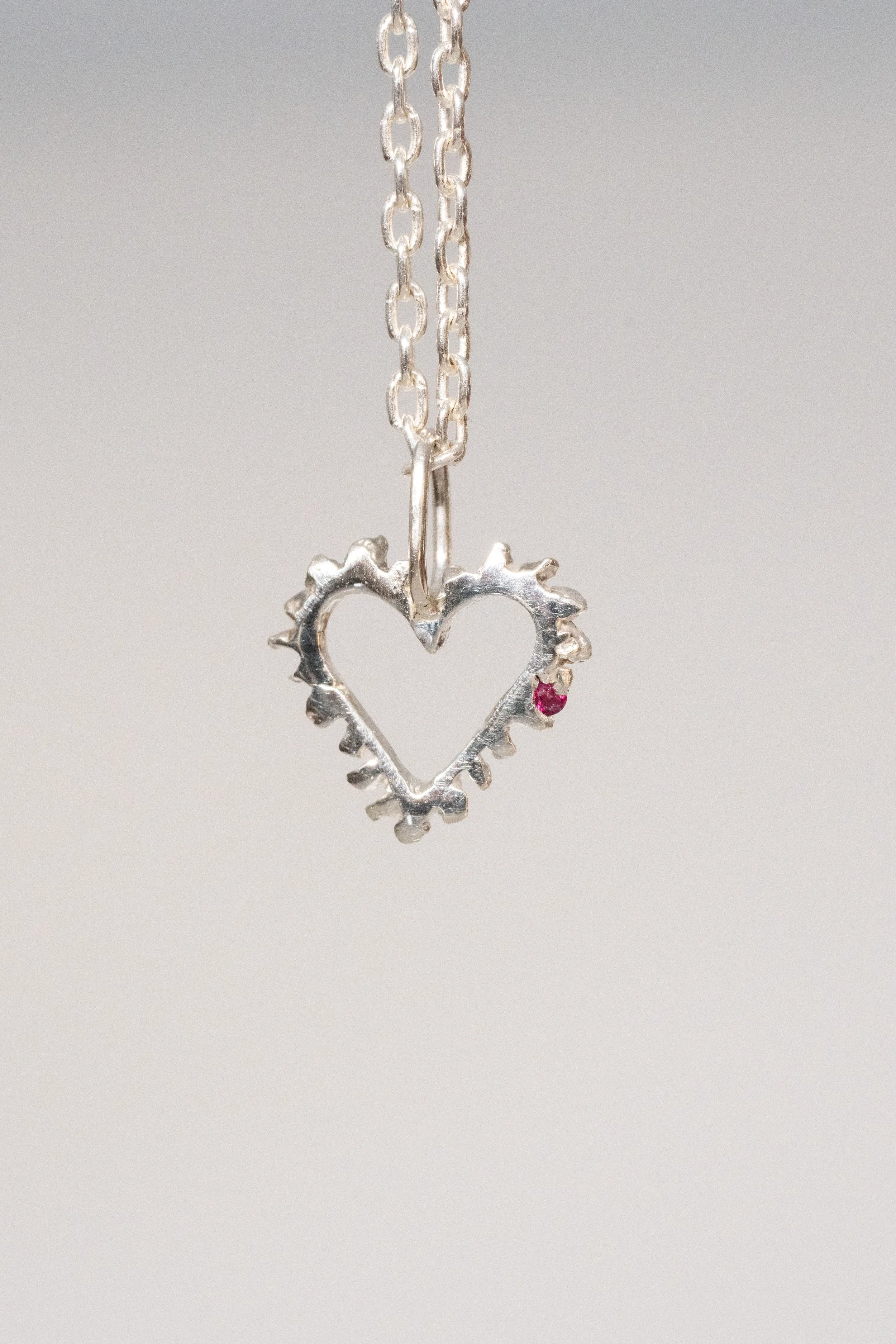 Neptune Open Heart Charm with Ruby, Sterling Silver