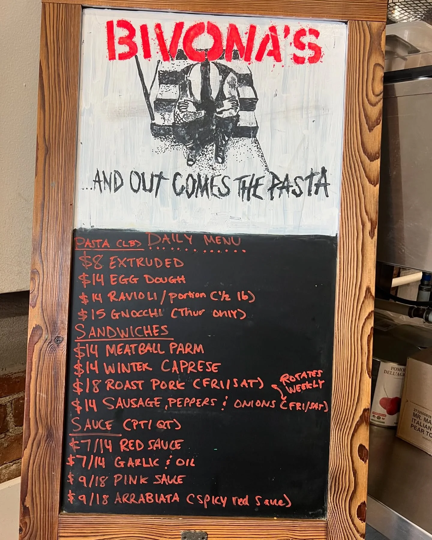 Menu here at Bivona&rsquo;s is pretty set.

While the cold weather is here, we will have polenta or soup depending on the week. 

Antipasto case is always stacked with house made caponata and imported antipasto, olives and local cured meats. 

Desser