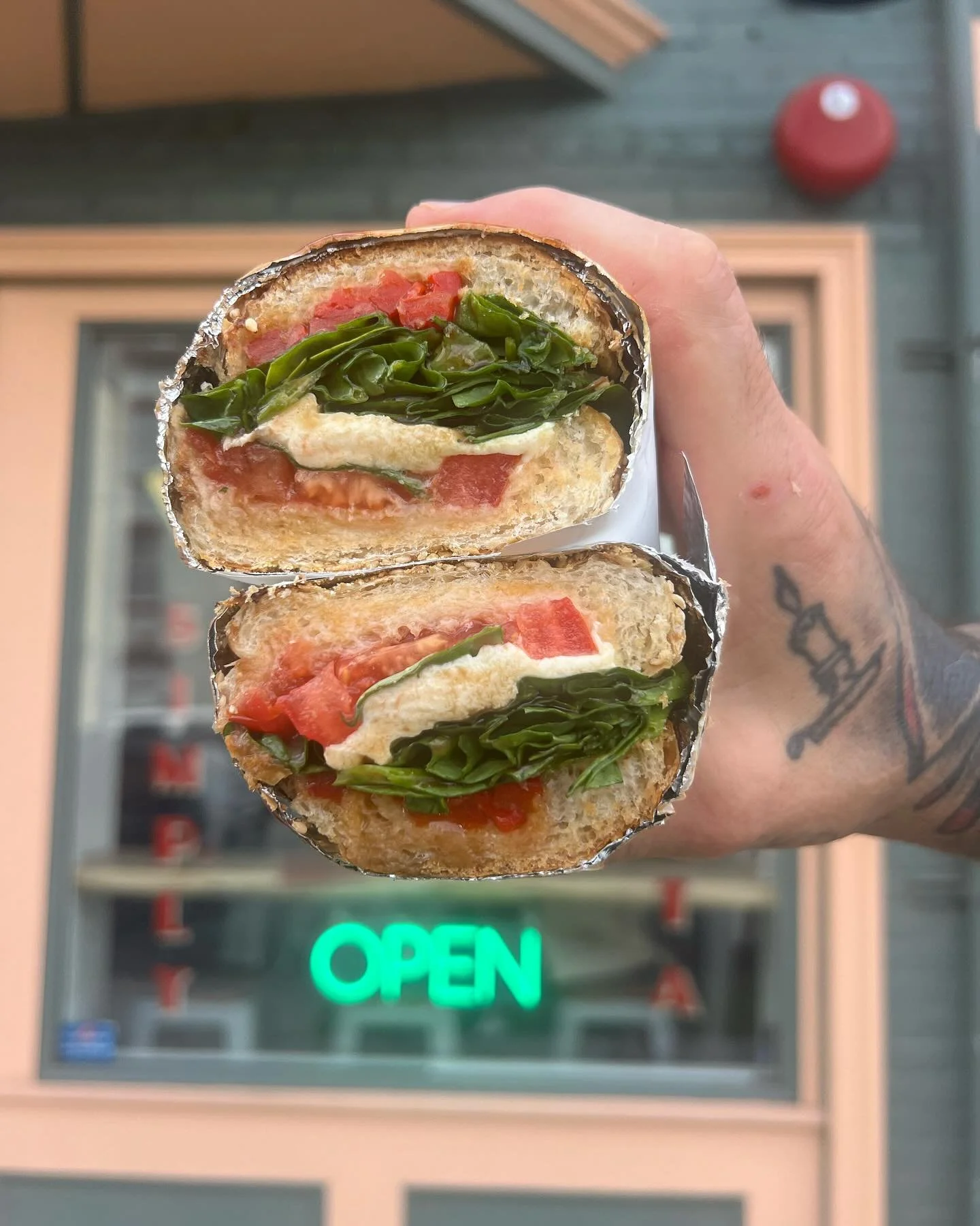 It&rsquo;s tomato caprese season! 

Tomato, basil, mozzarella, spinach, Italian air freshener (garlic oil) and balsamic vinegar. Add eggplant for $1 If you so desire. 

It&rsquo;s a perfect sandwich if we do say so ourselves. 

#newburghny #bivonassi