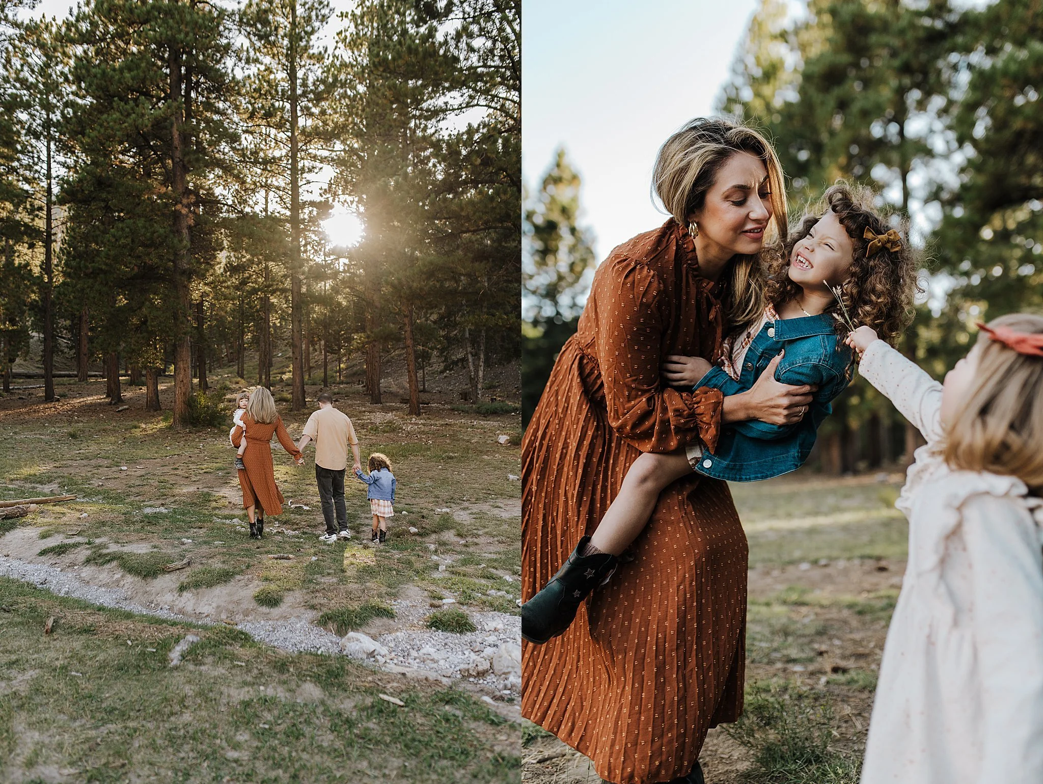 A family of four exploring Mt. Charleston during their family photo session.