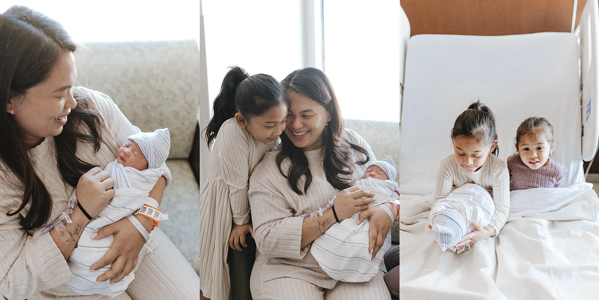 Summerlin Hospital labor and delivery newborn session, a mom with two toddlers and a newborn baby girl.