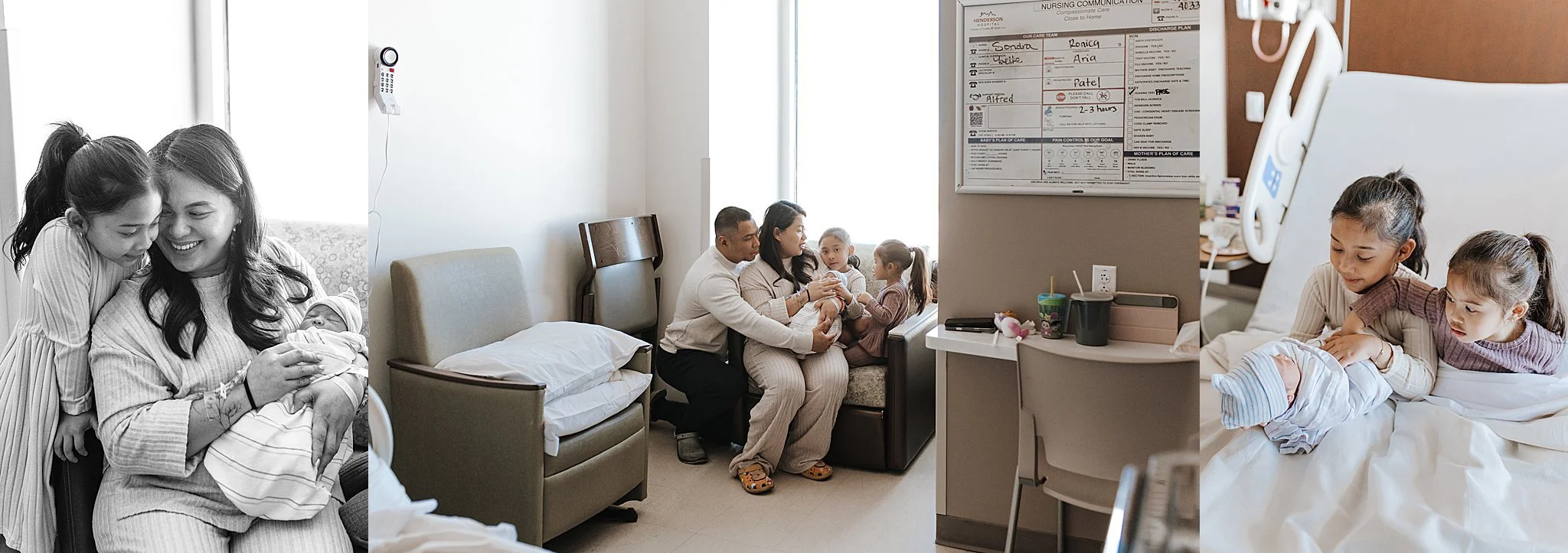Siblings meeting their newborn baby sister during a Henderson Fresh 48 hospital session.