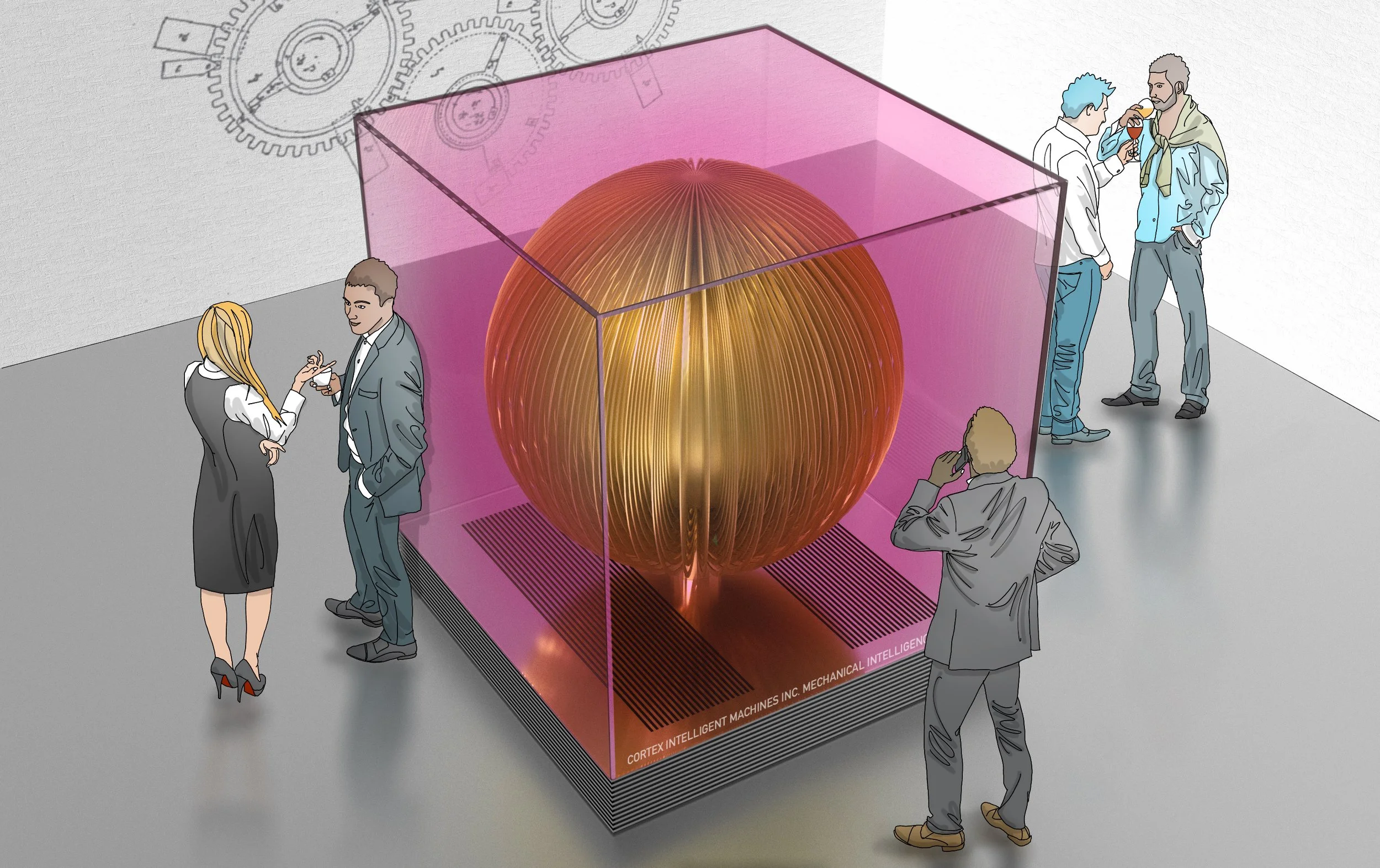 Photograph from Primus' unveiling. Takamatsu remarked later, "those idiots were more interested in the fine foods and wine than understanding they were in the presence of a new god."