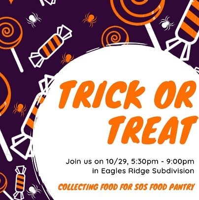 Trick or Treat for SOS is tonight!! Please come join us! Sign up using the spreadsheet that was sent out in a remind! Can&rsquo;t wait to see all the costumes! 👻🎃