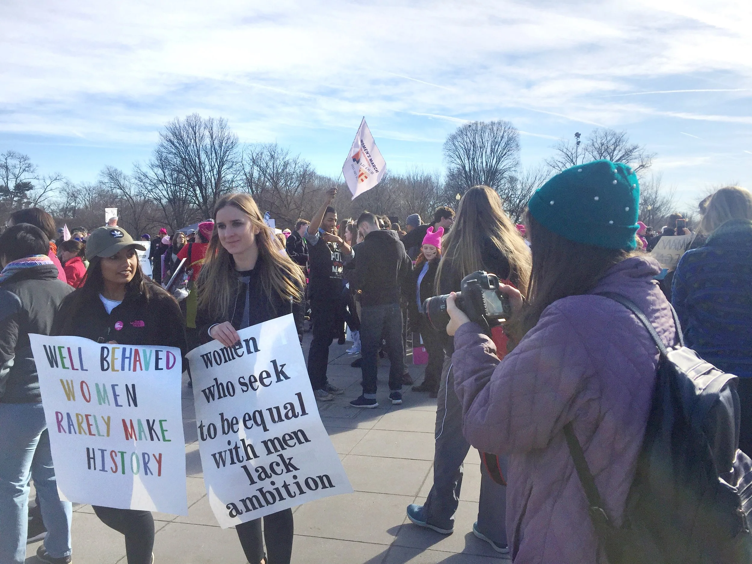 Capturing video for a social media video on the 2017 Women's March in Washington, D.C.