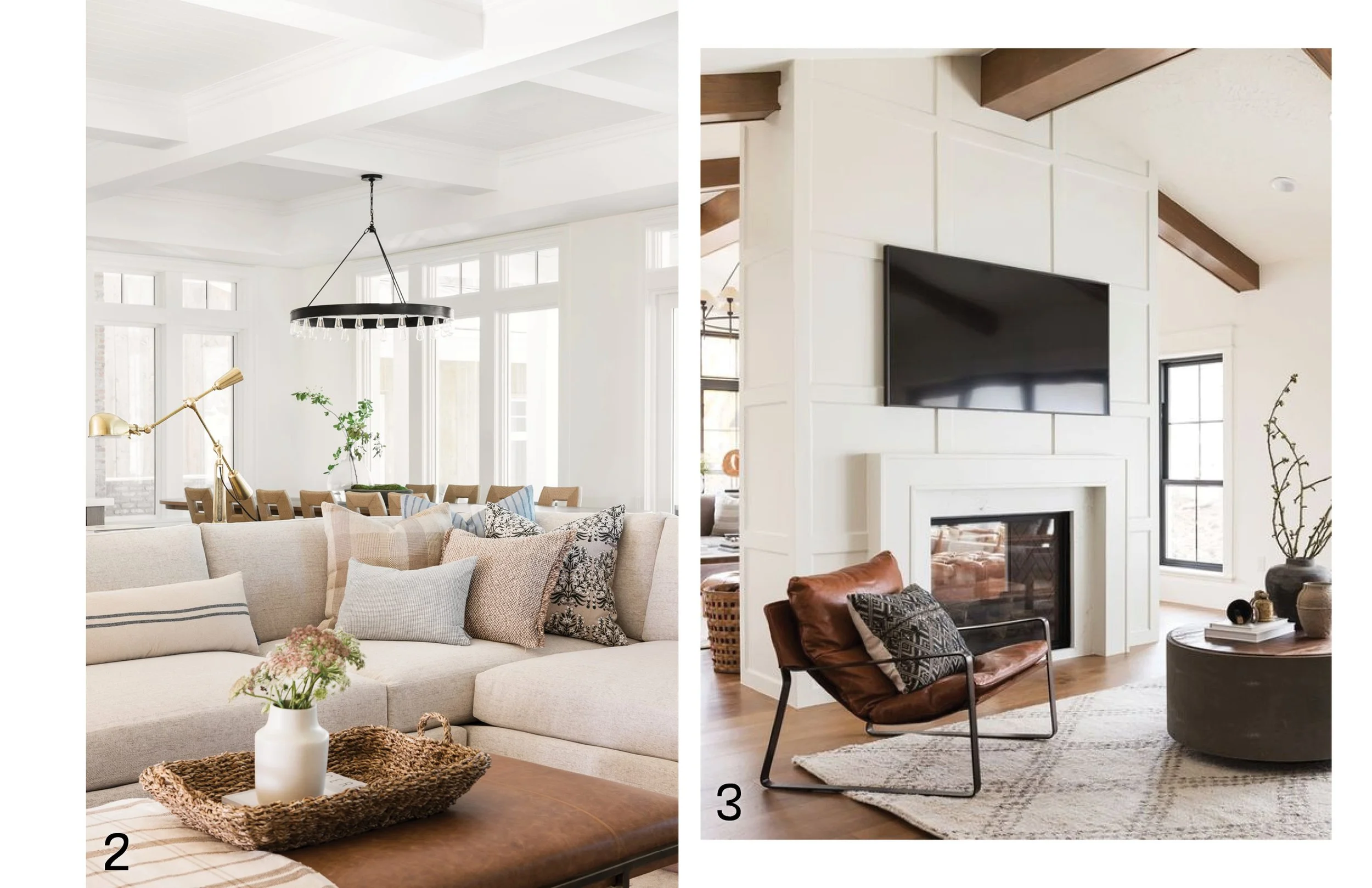 Side-by-side living spaces featuring durable furnishings, layered textures, and timeless finishes designed for long-term comfort and everyday use.