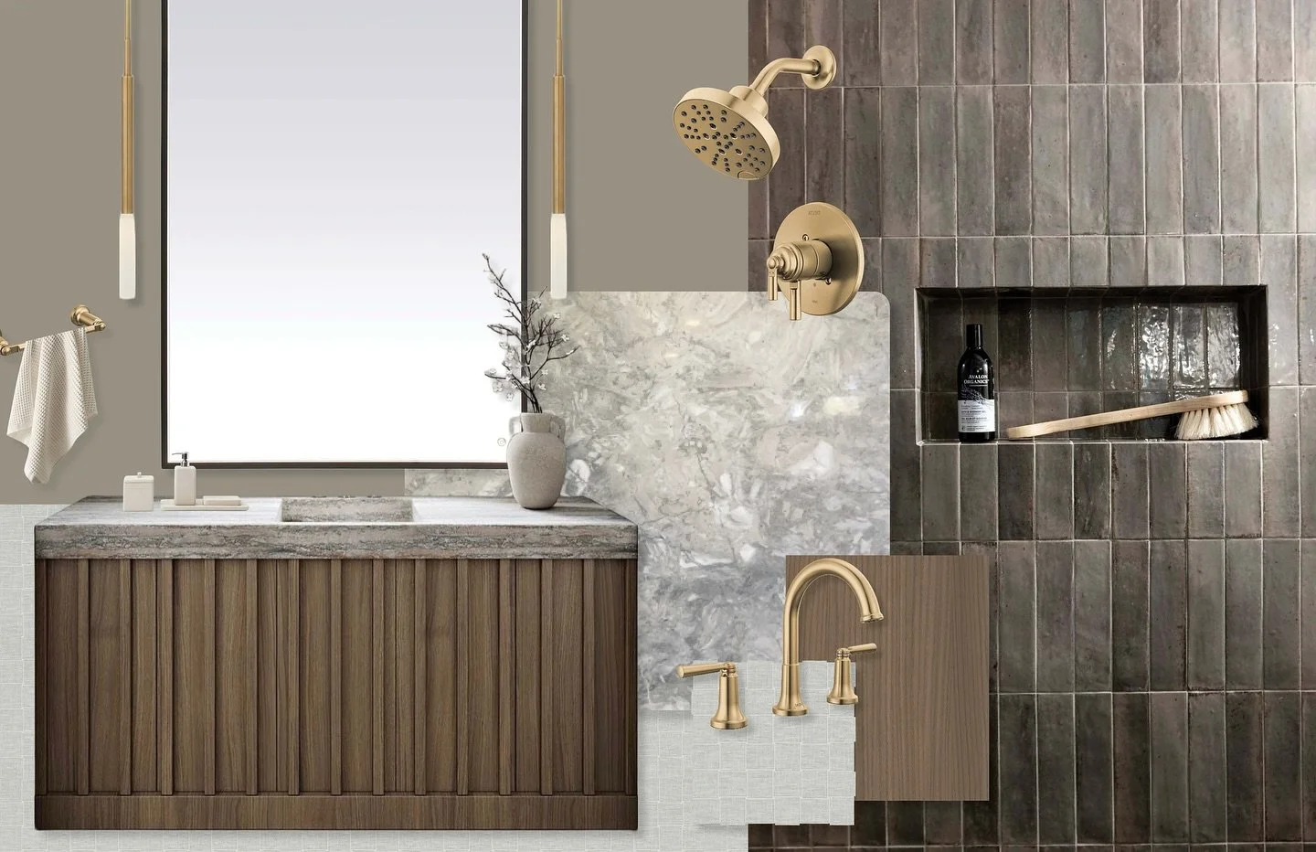 Basement bathroom loading&hellip; ✨ A little preview of the rich, moody vibe headed downstairs!

&bull;
&bull;
#moodboardmonday #louisvilleinteriordesign #louisvilleinteriordesigner #louisvilleinteriors #louisvillebusiness #louisvillelocal #interiord