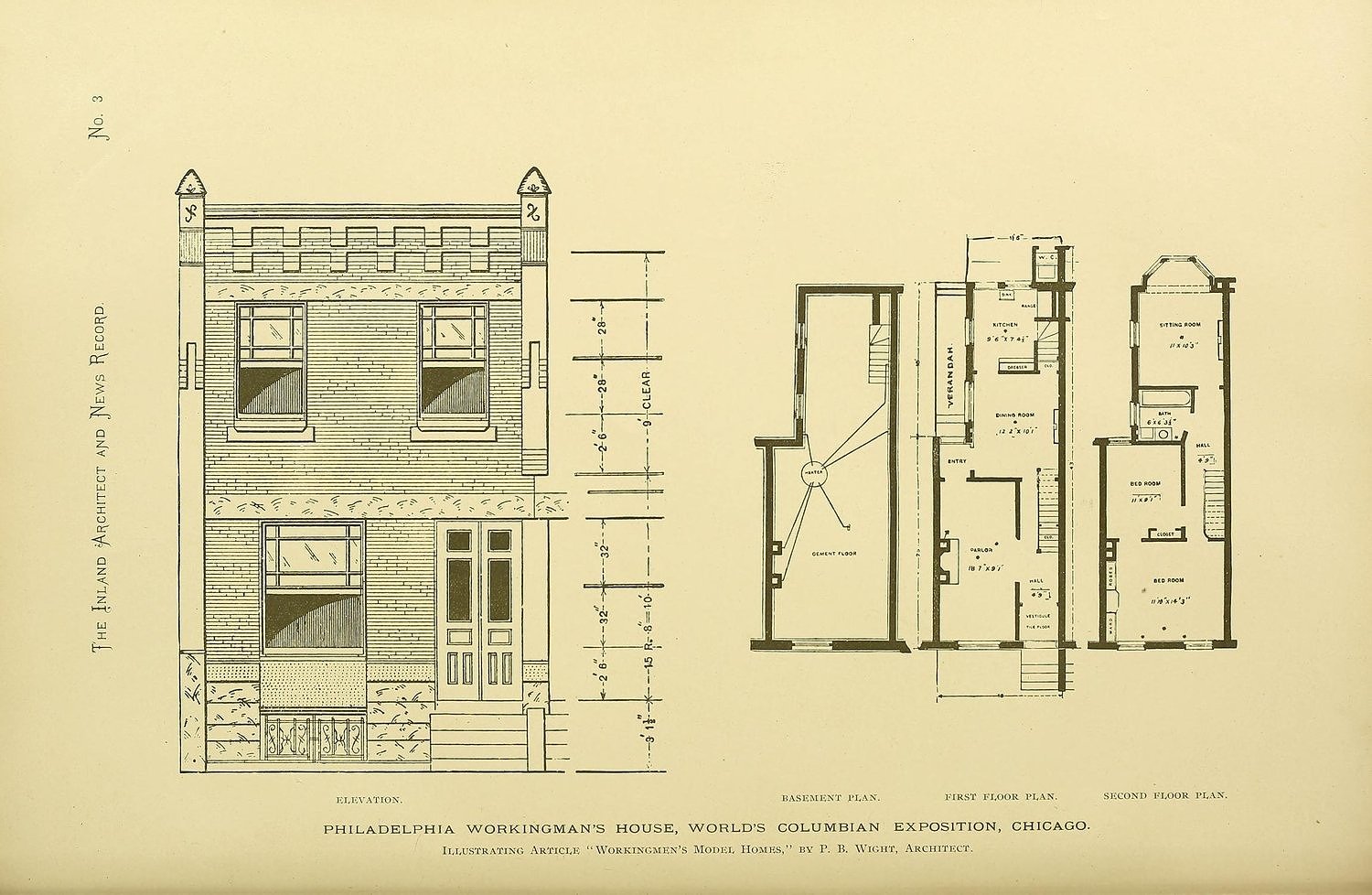 Typical Plan and Elevation - Workingman's Style Rowhouse