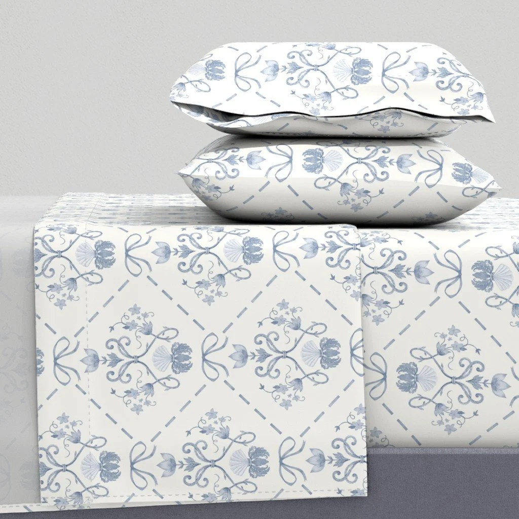 blue bow and shell sheet set