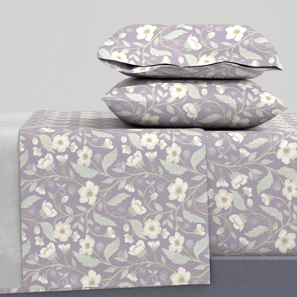 Purple floral bed sheet set