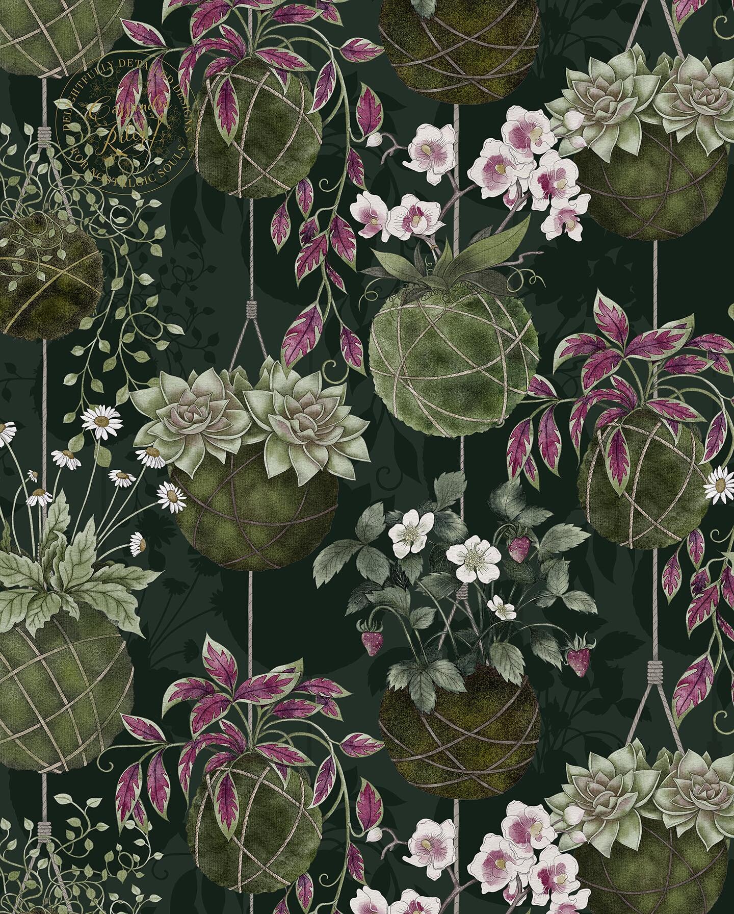 Happy Thursday, here is my entry for this week&rsquo;s @spoonflower challenge 💚MOSSES💚
I originally thought I would go down the moss covered secret garden route but when I came across &lsquo;Kokedama&rsquo; (Japanese moss balls) I was fascinated by