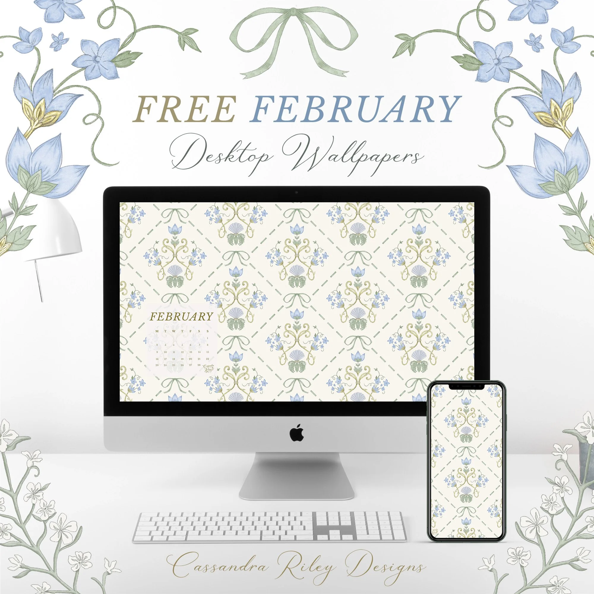 Rococo Bows &amp; Shells Digital Wallpapers