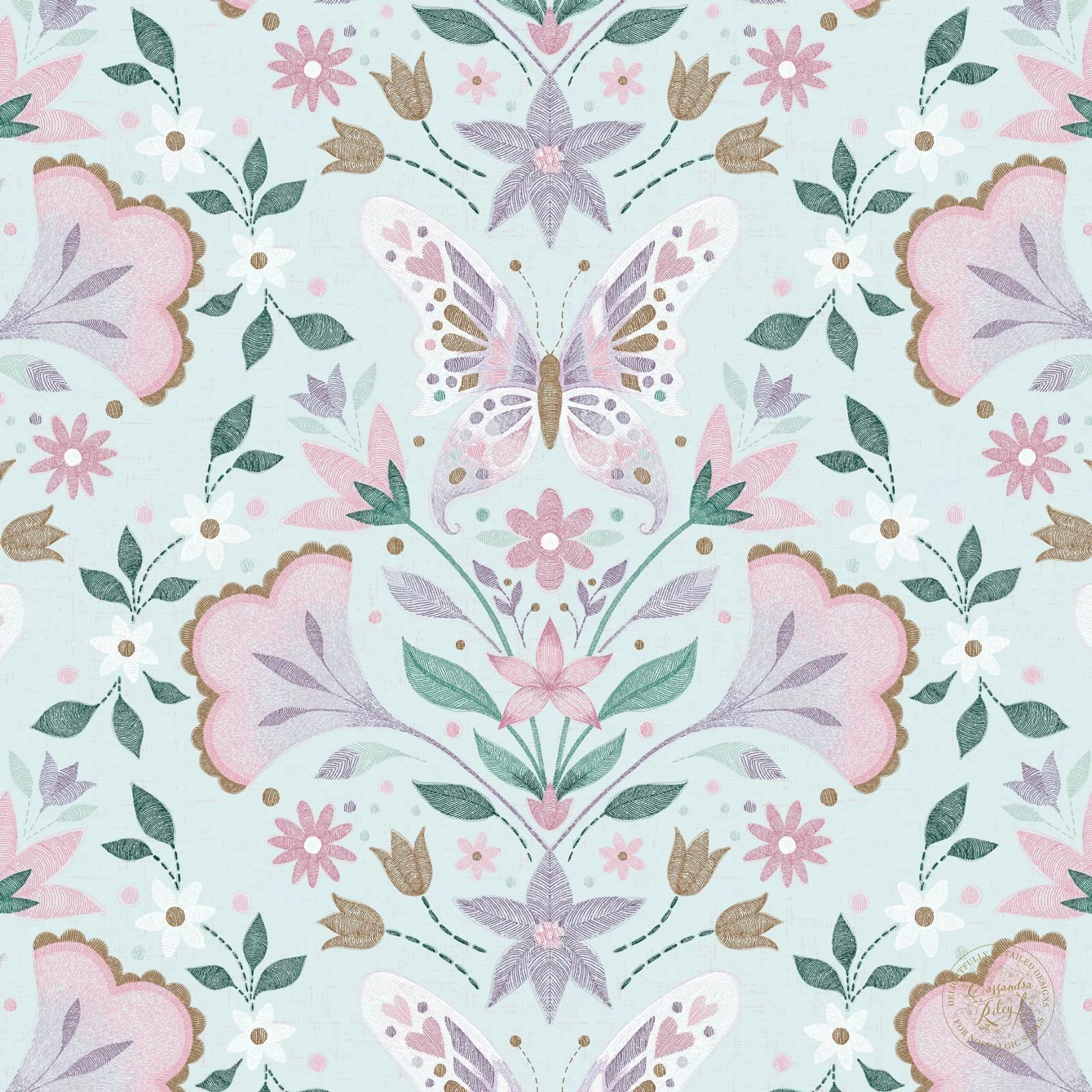 Folk Butterfly Stitch Mint green