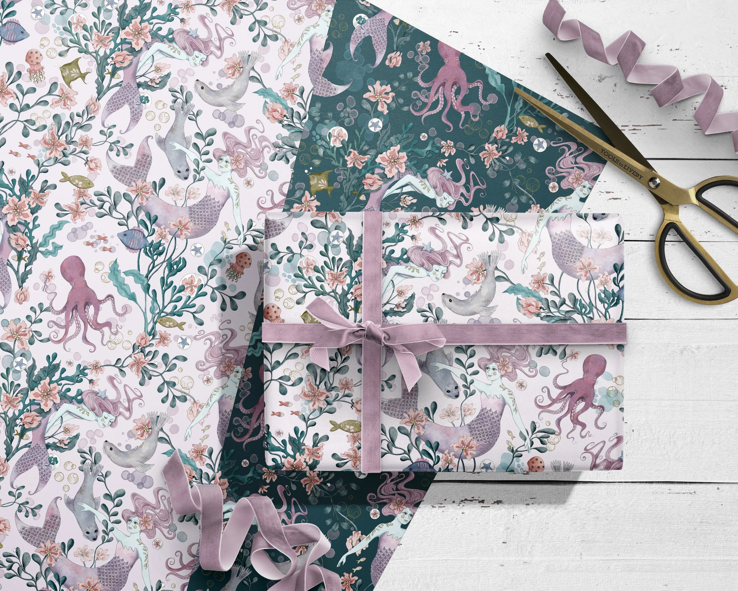 Mermaid themed wrapping paper.