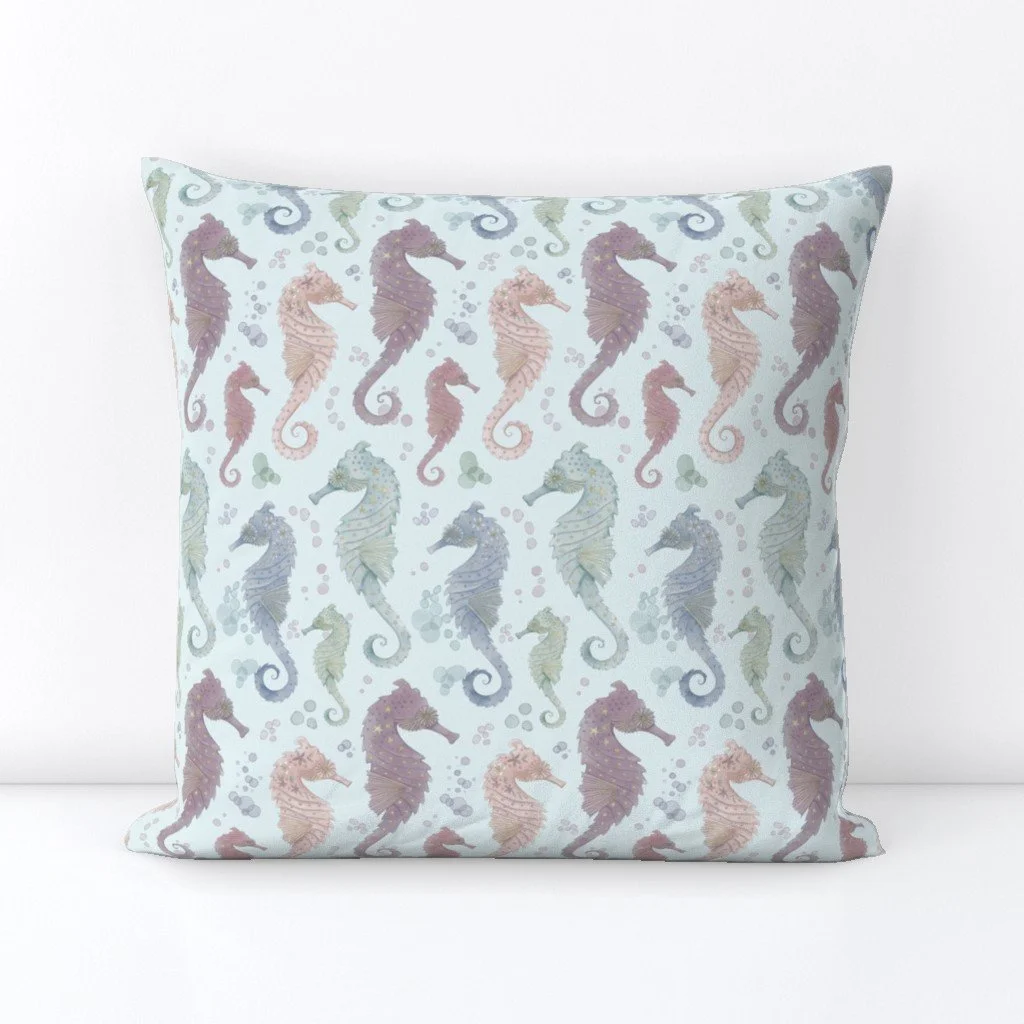 Pastel seahorse pattern pillow.