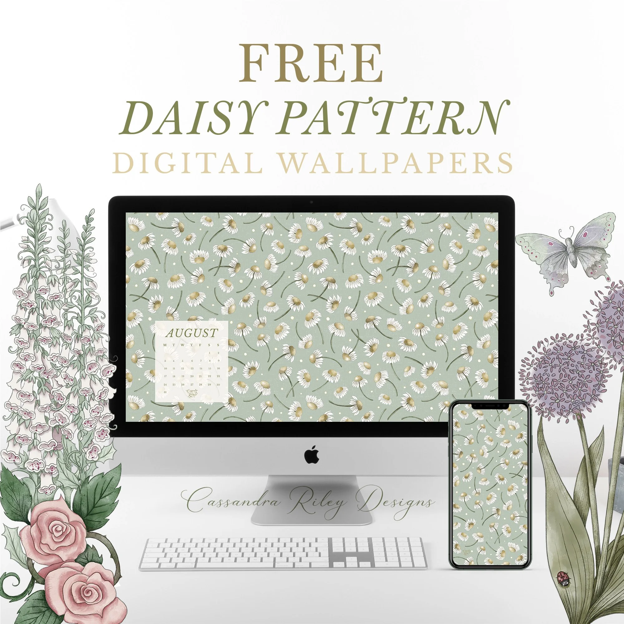 Free August Daisy Digital Wallpapers