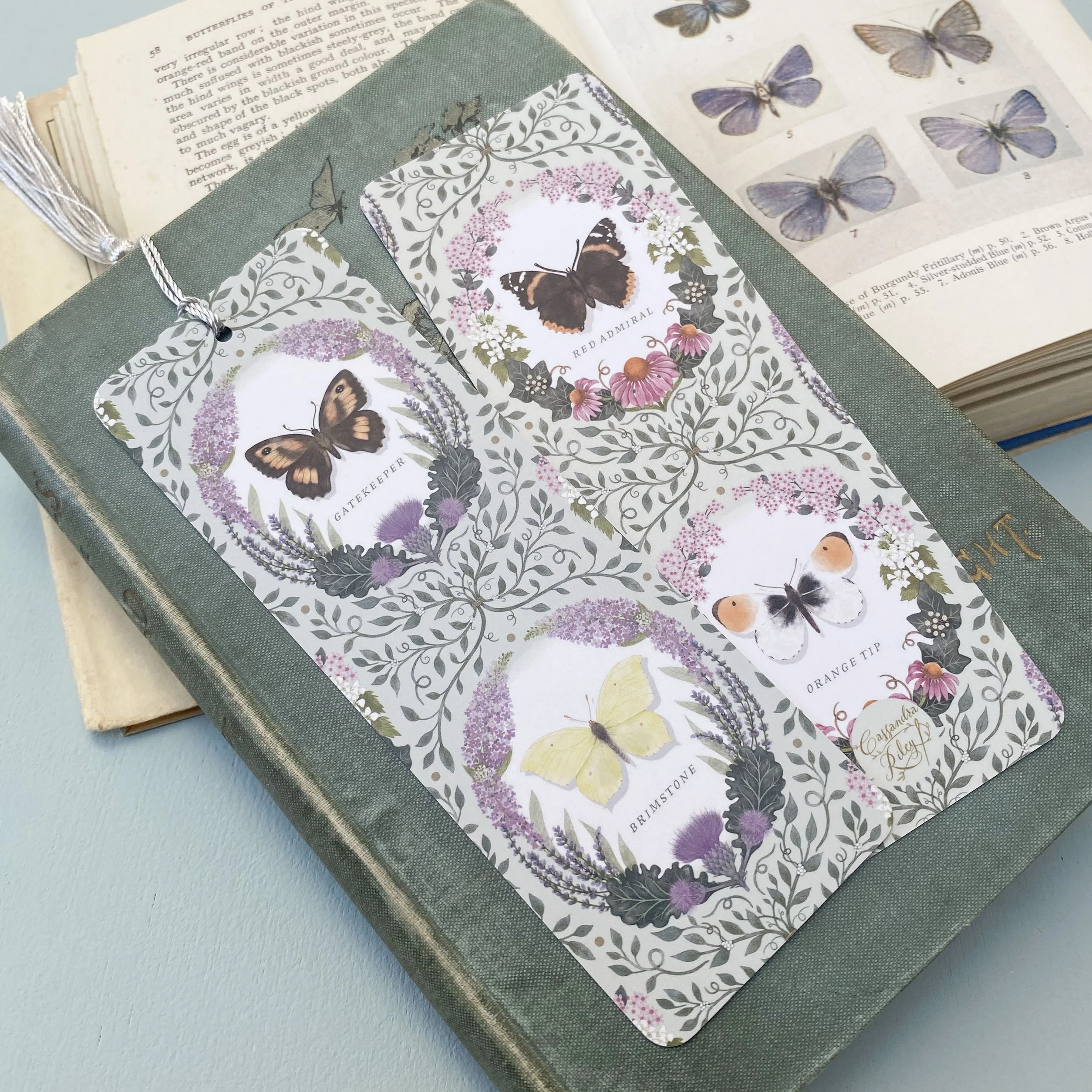 Green butterfly and flower bookmark.jpg