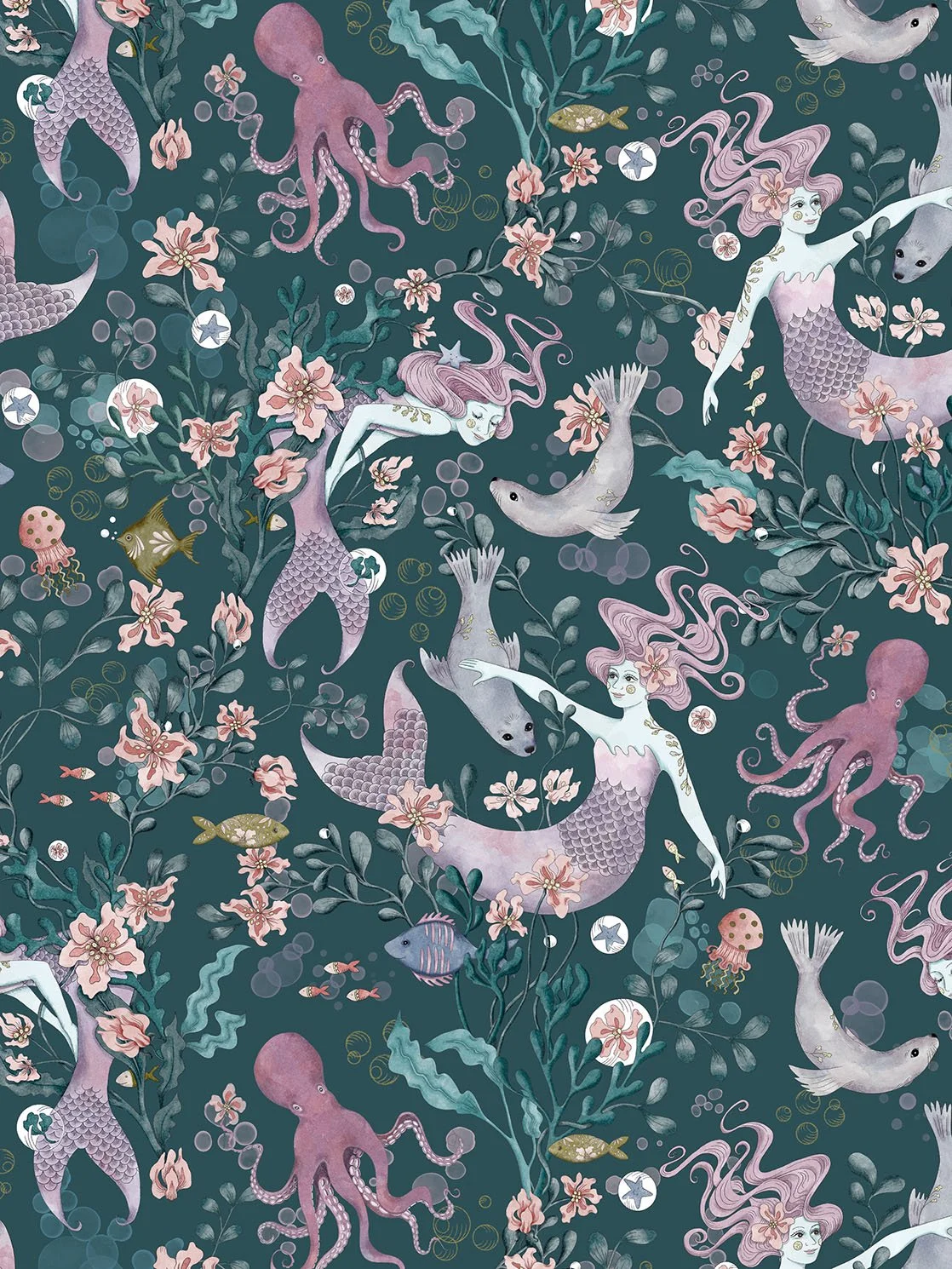 MERMAID FRIENDS TEAL - CRD62B