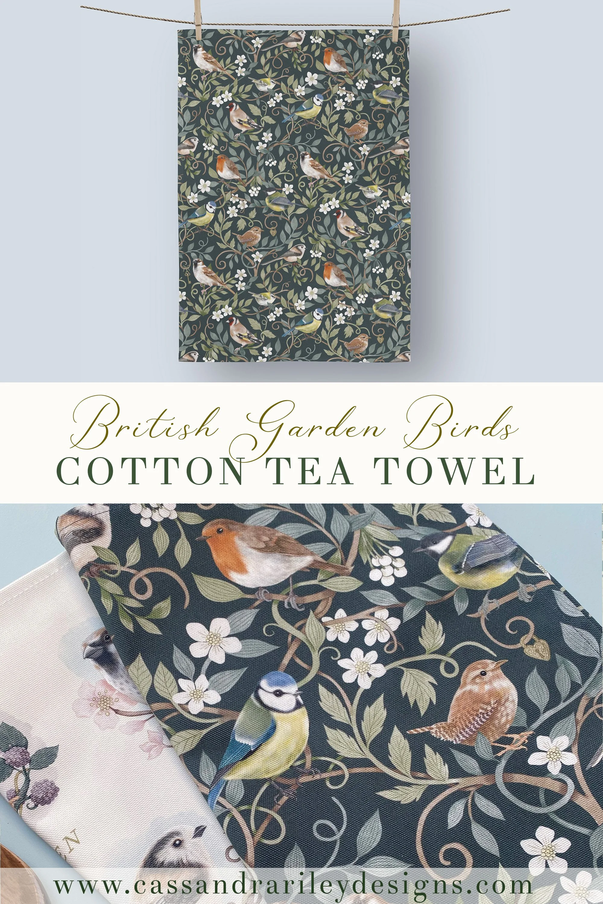 Green Bird pattern tea towel.jpg
