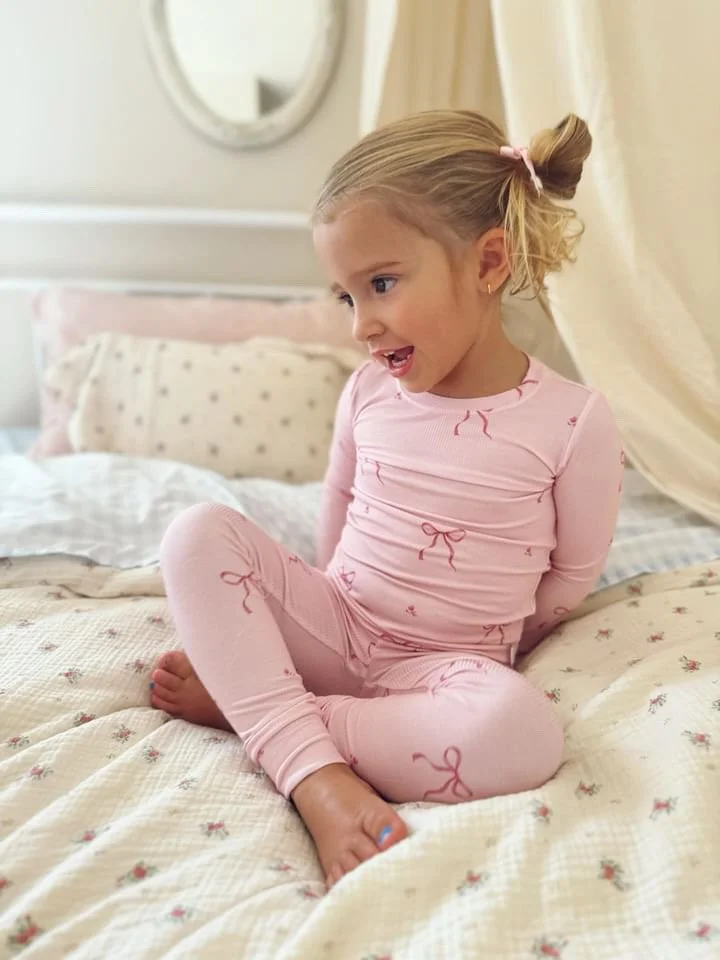 Pink Bows Ribbed Toddler Pajamas