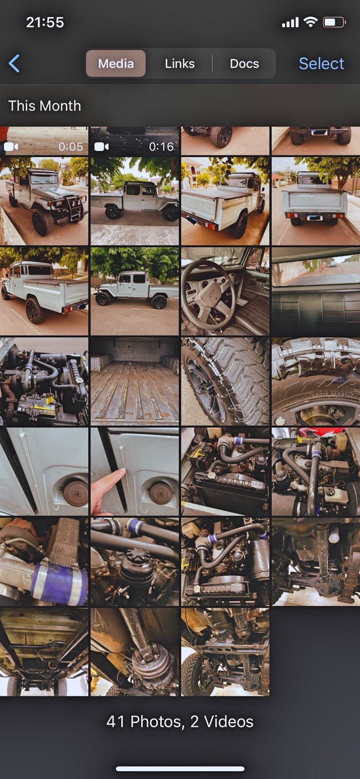 Collage of vehicle images showing an off-road truck with various angles, interior views, and mechanical parts.