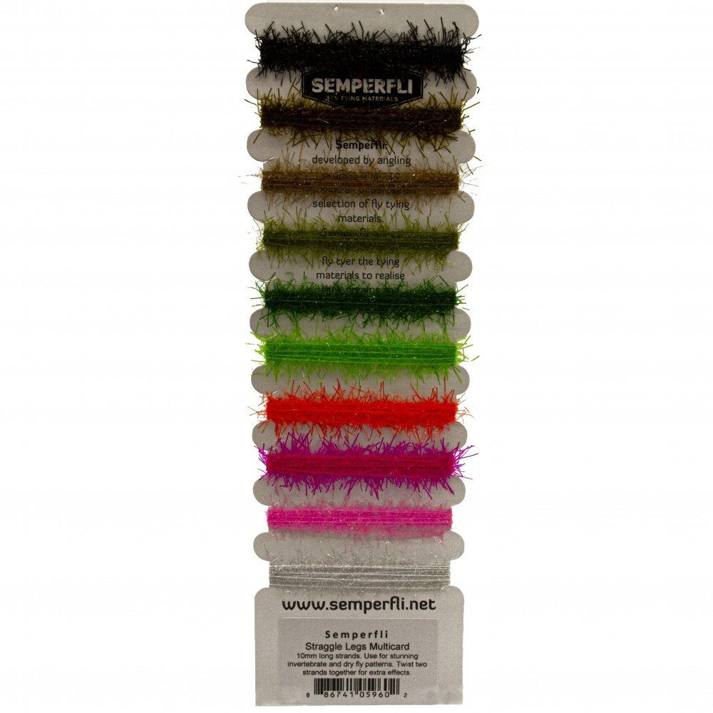Straggle Legs Multicard. 10 different colours for wet flies and nymphs, palmered on bodies to give a mobile effect.