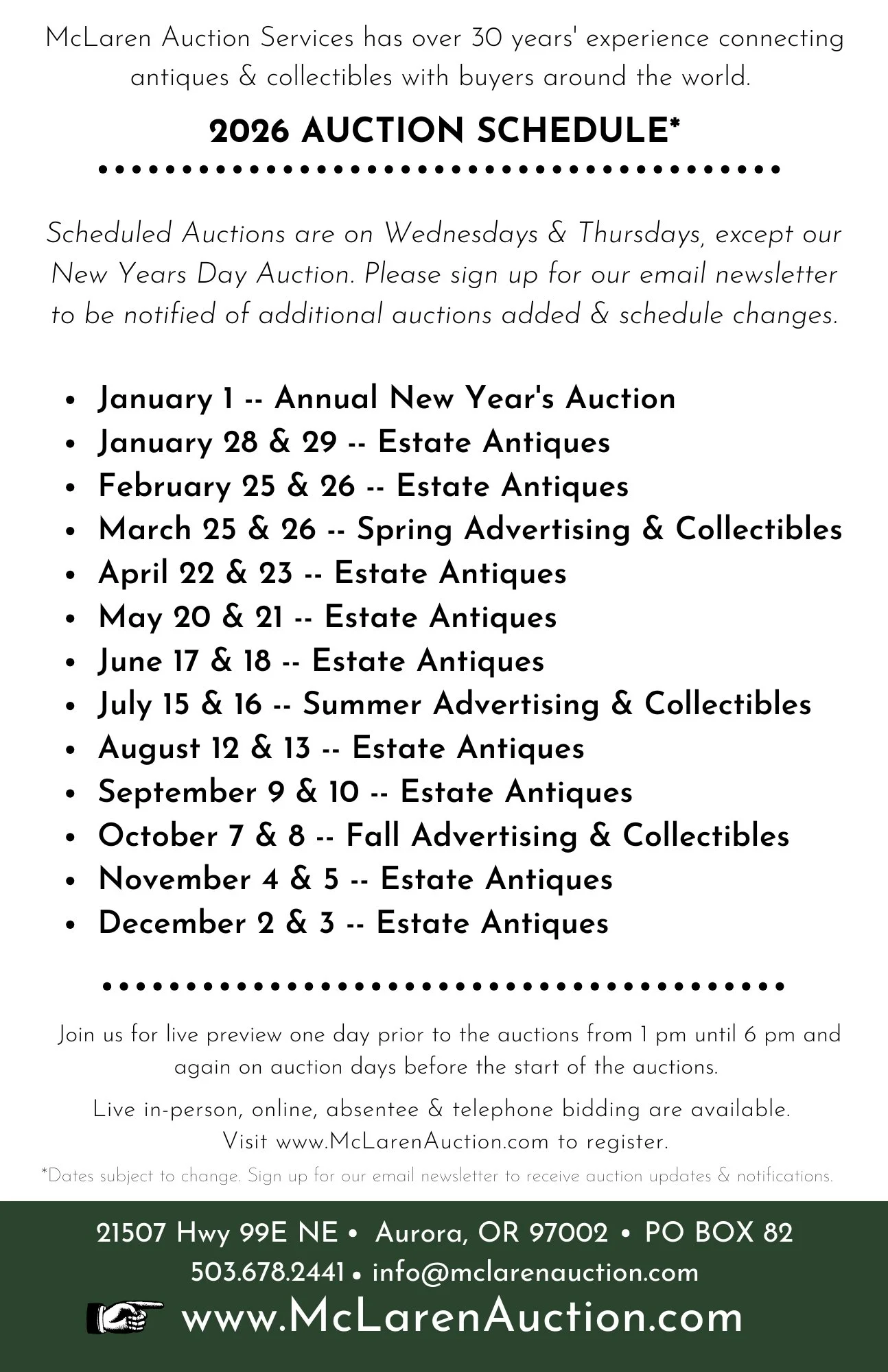 UPCOMING AUCTIONS — McLaren Auction Services