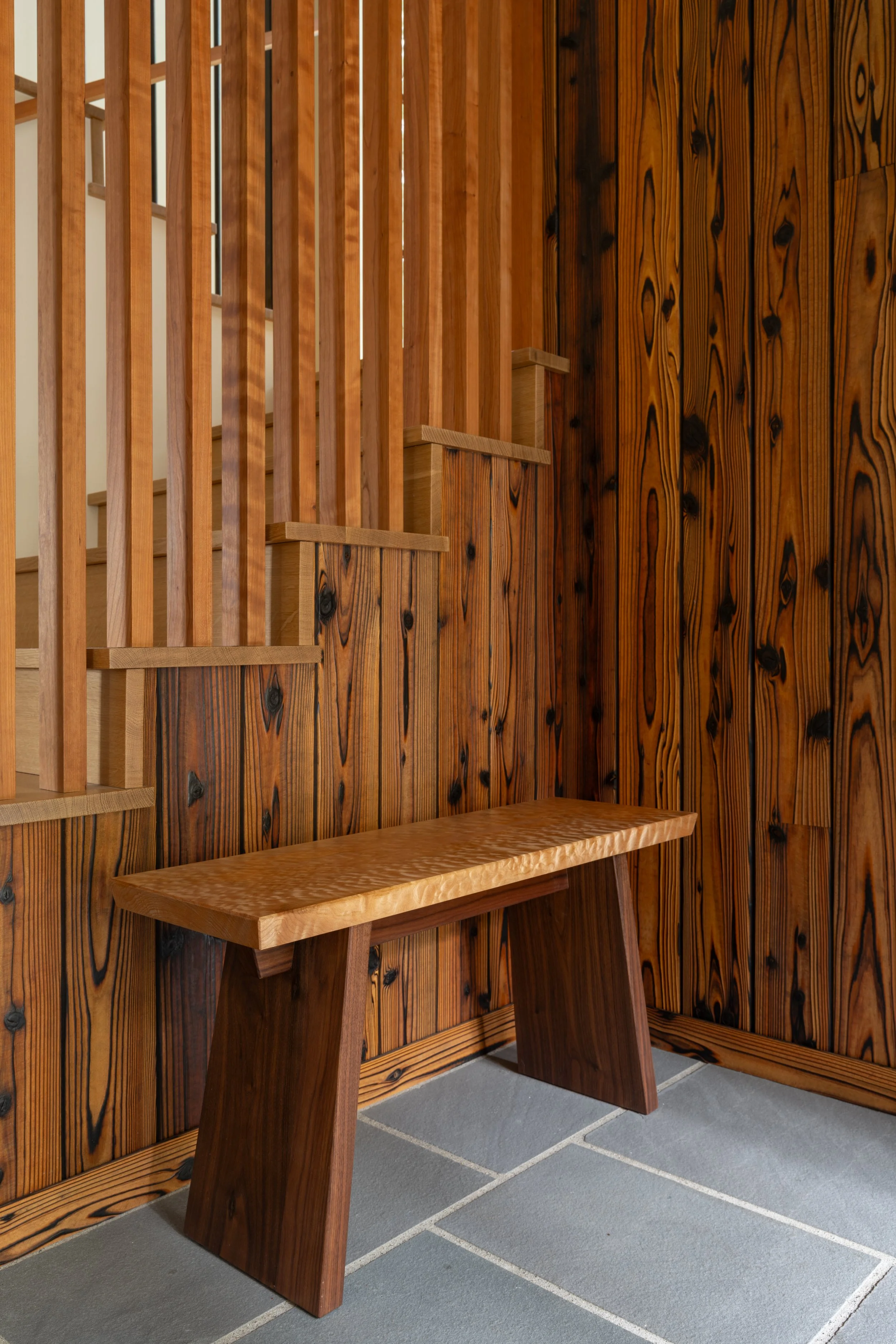 Charred “ shou sugi ban” cedar paneling from Nakamoto Forestry