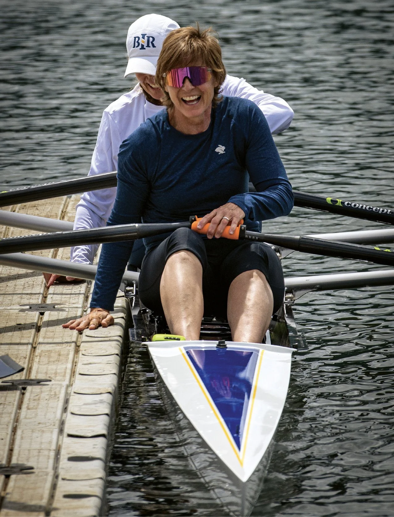 BIR rowers Lynn Christiansen and Tammy Galbraith compete at the 2025 Adult Regionals on Dexter Lake in Lowell, Oregon.