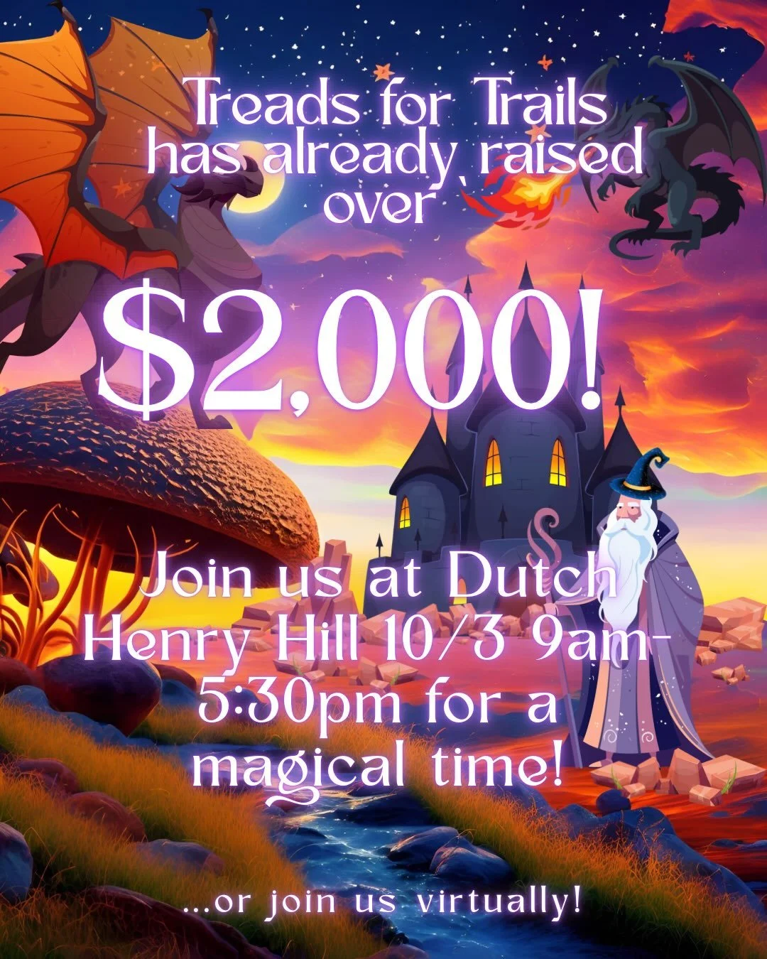 Treads for Trails adventurers and pledgers have already  raised over $2K in flat donations alone&mdash;and we&rsquo;re just getting started! 

The woodland whispers say this could be our biggest fall fundraiser yet, but we need more #communitymagic t