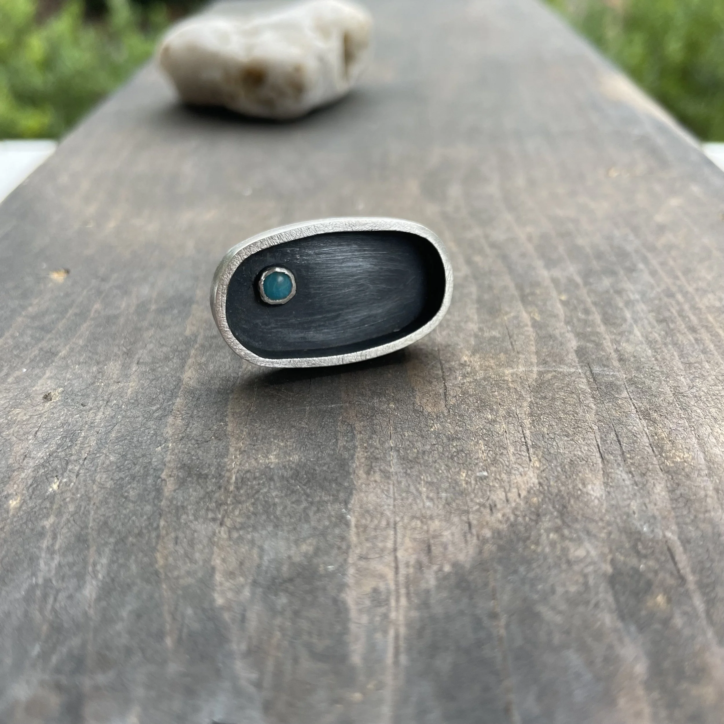 Mexican Turquoise Shadow Box Ring Horizontal