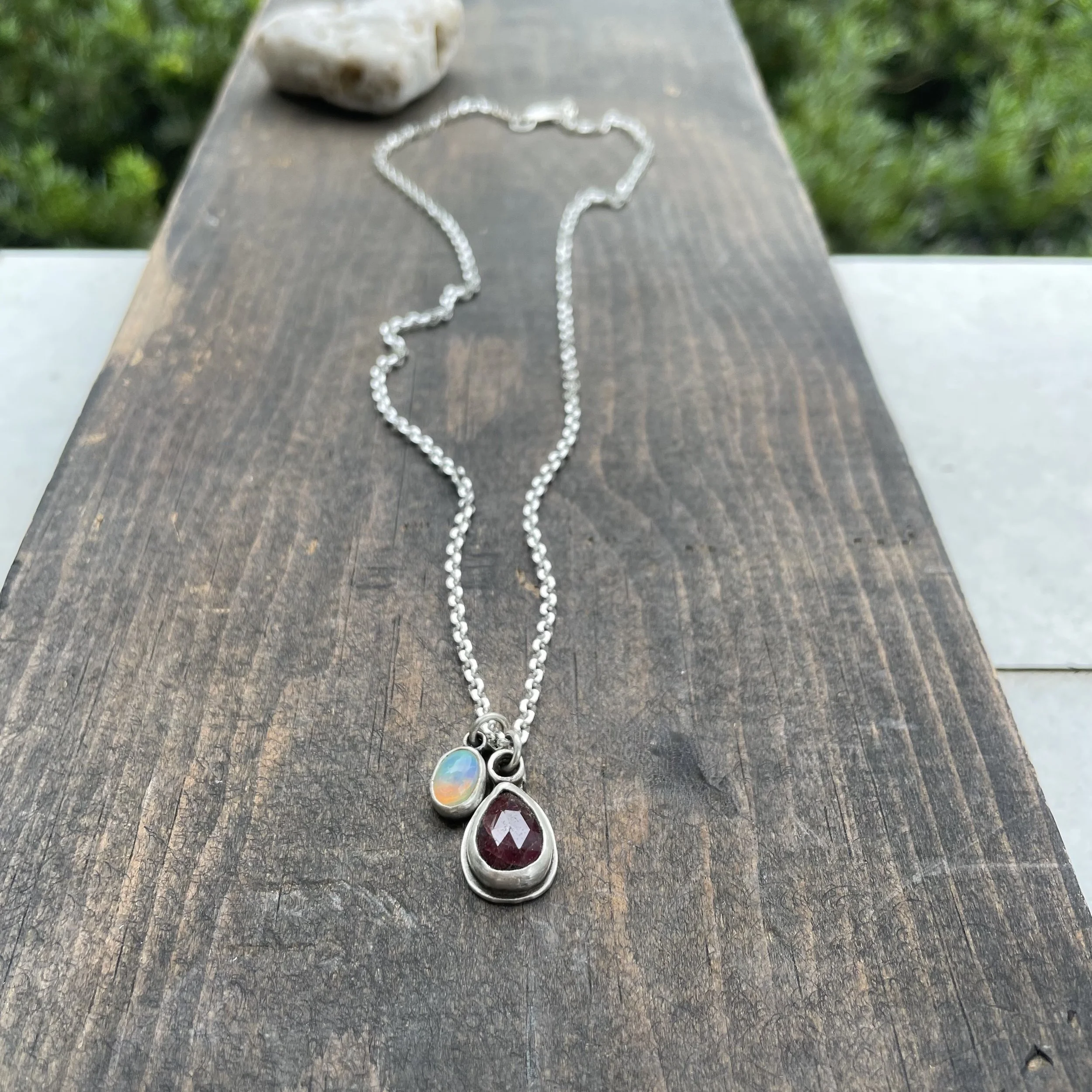 Red Sapphire & Opal Necklace