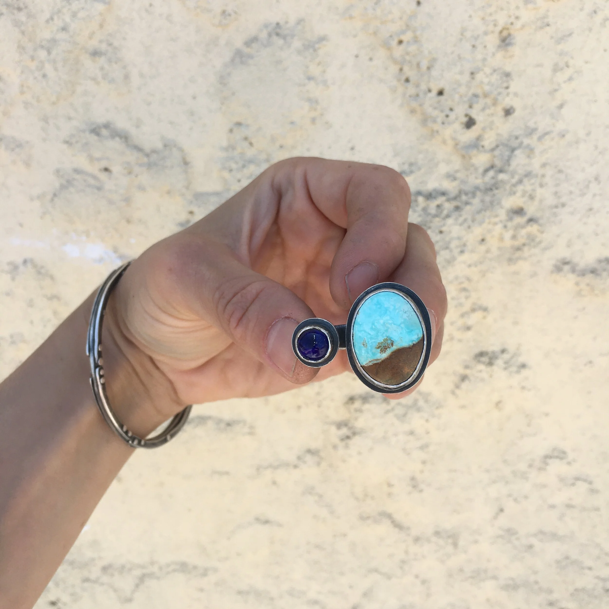 Turquoise & Lapis Double Stone Ring # 1