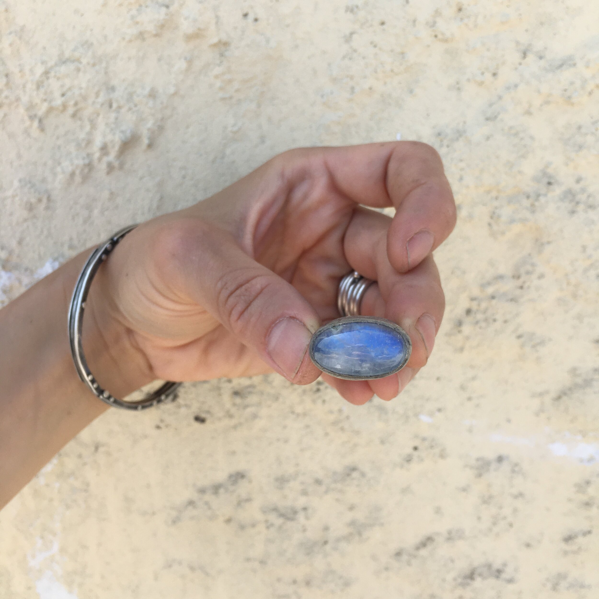 Rainbow Moonstone Horizontal Ring # 4