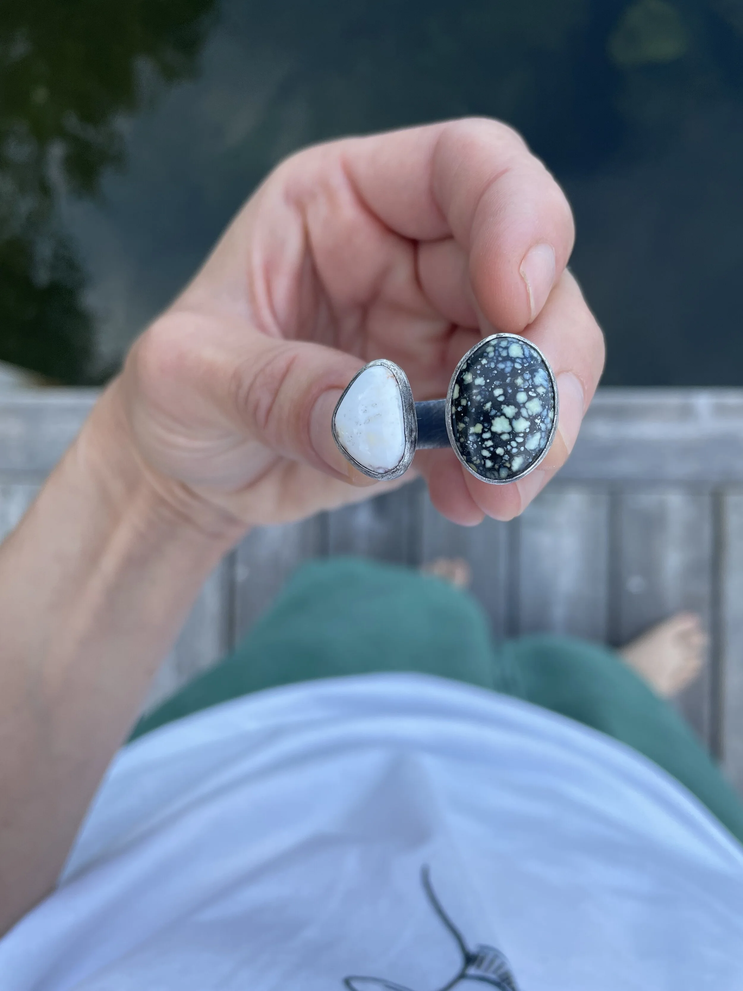 White Horse Turquoise &amp; Star Fox Variscite Ring