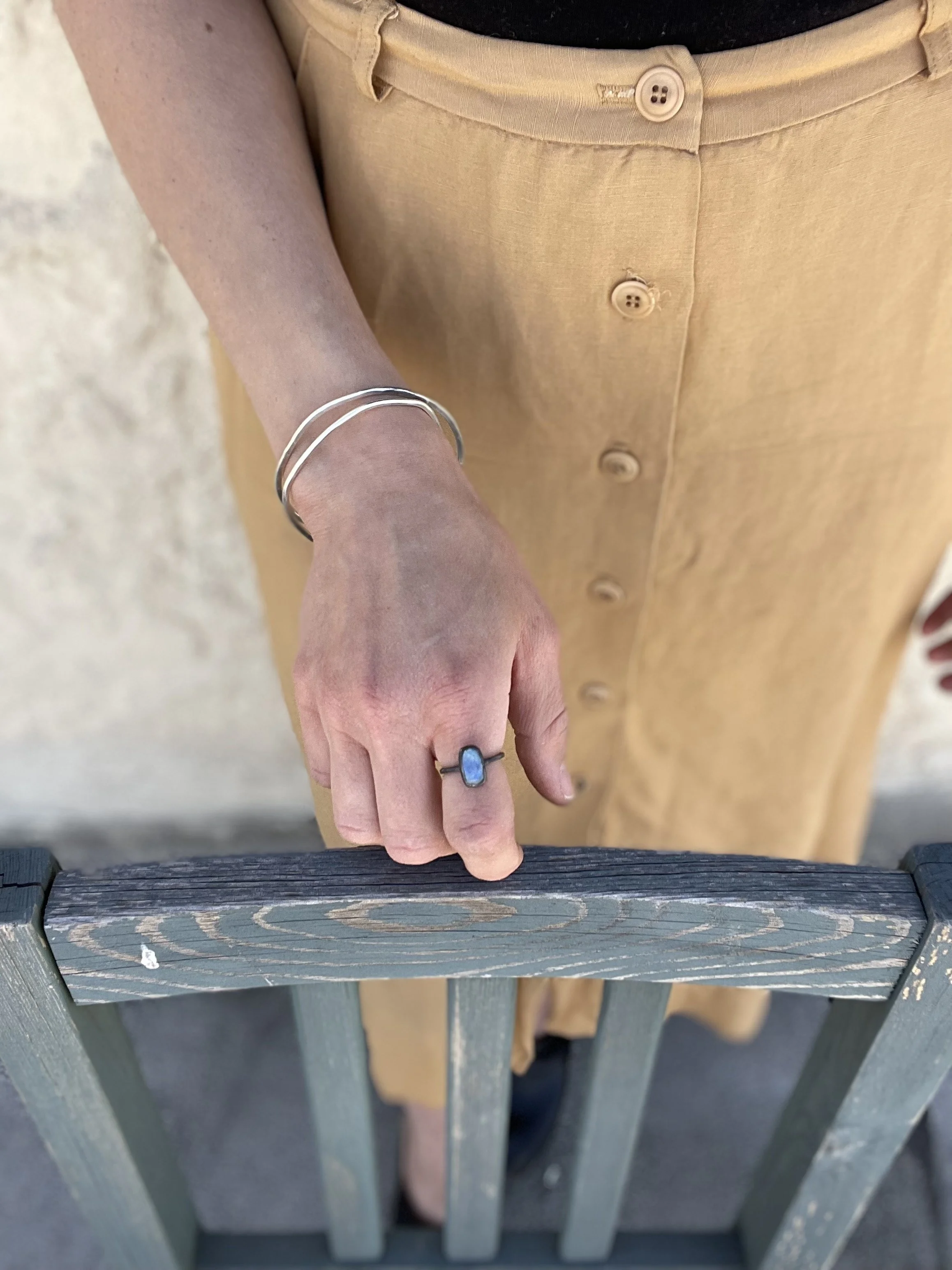 Rectangle Rainbow Moonstone Stacking Ring