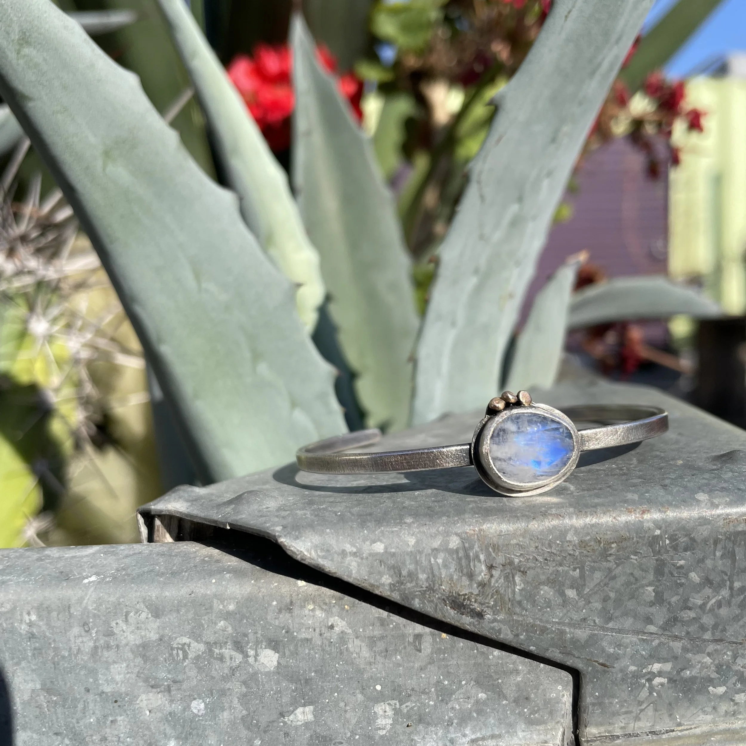 TANYA - Rainbow Moonstone Cuff with 14k Gold Dots