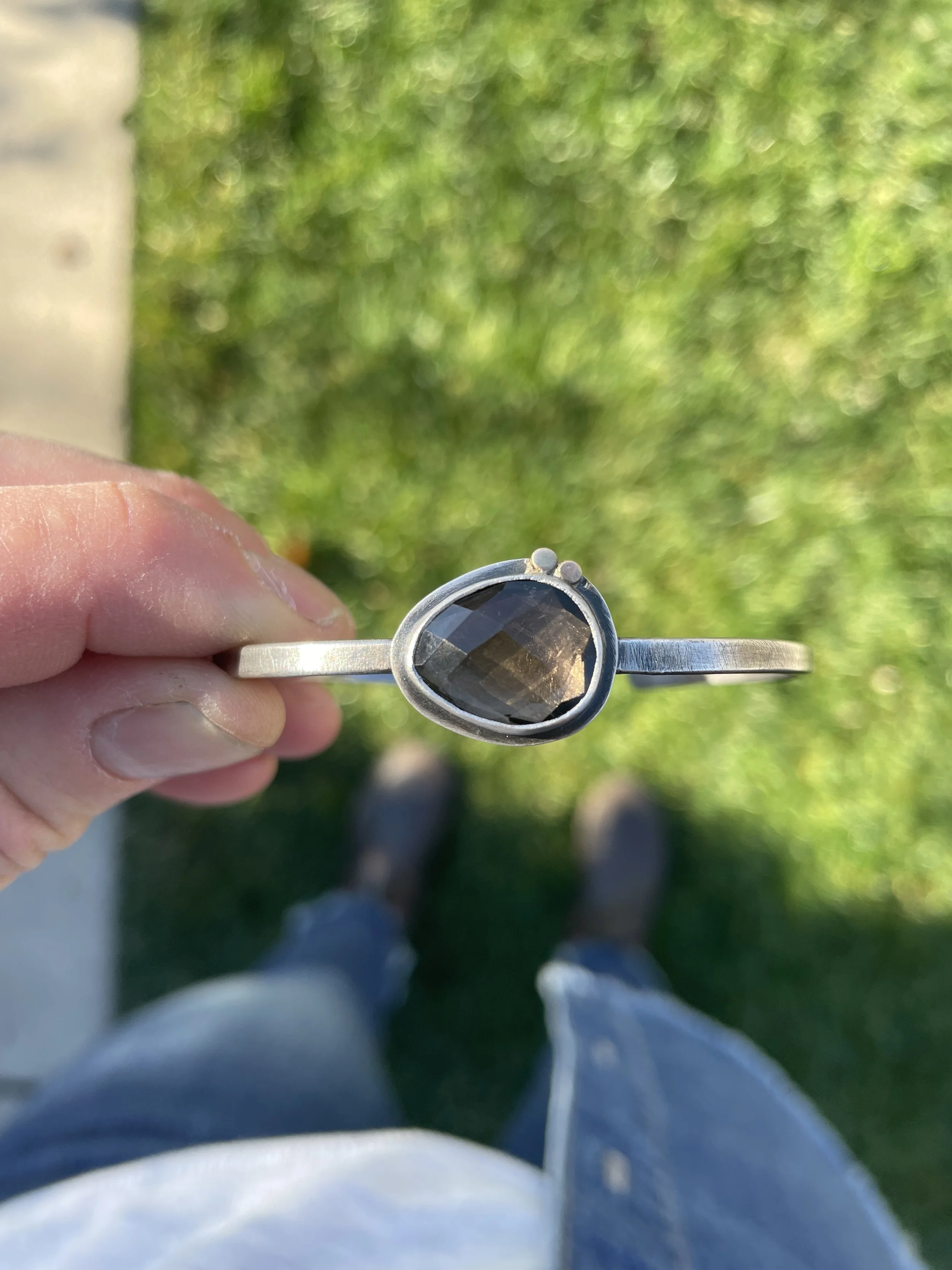 Smoky Quartz Cuff with 14k Gold Dots