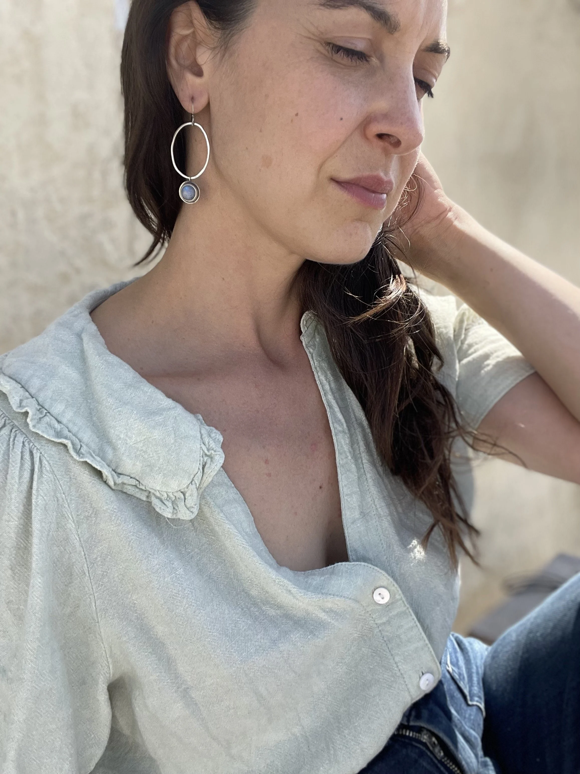 Rainbow Moonstone Hoops